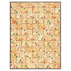 Excellent Folk Art Style in a Beige Background Contemporary American Hooked Rug