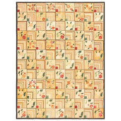 Excellent Folk Art Style in a Beige Background Contemporary American Hooked Rug