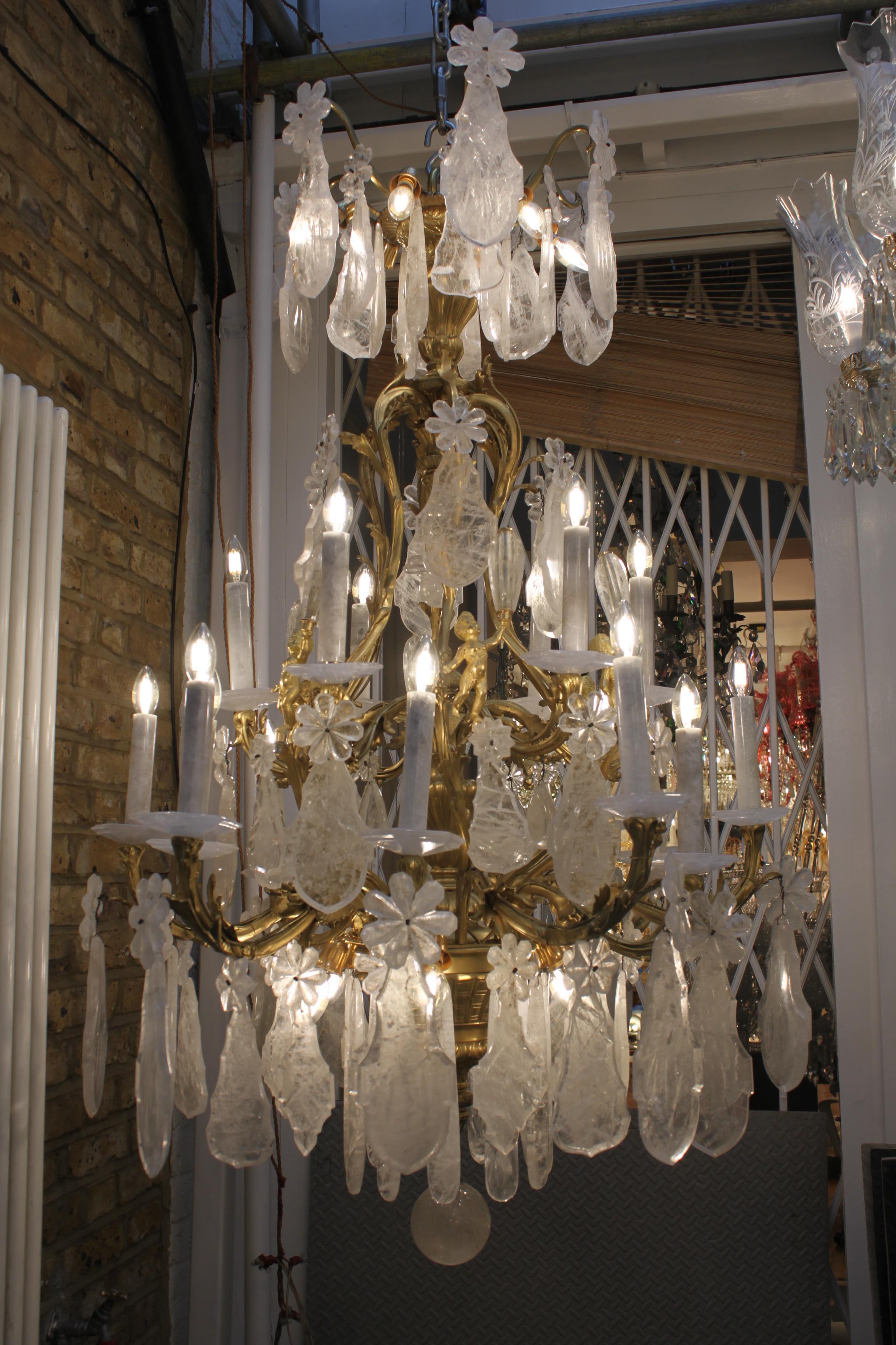 Excellent French Gilt-Bronze Rock Crystal Chandelier Excellent French Gilt-Bronze Rock Crystal ChandelierA beautiful 19th century French gilt bronze 16 light chandelier featuring gorgeous rock crystals will compliment your house or flat. circa 1880.
