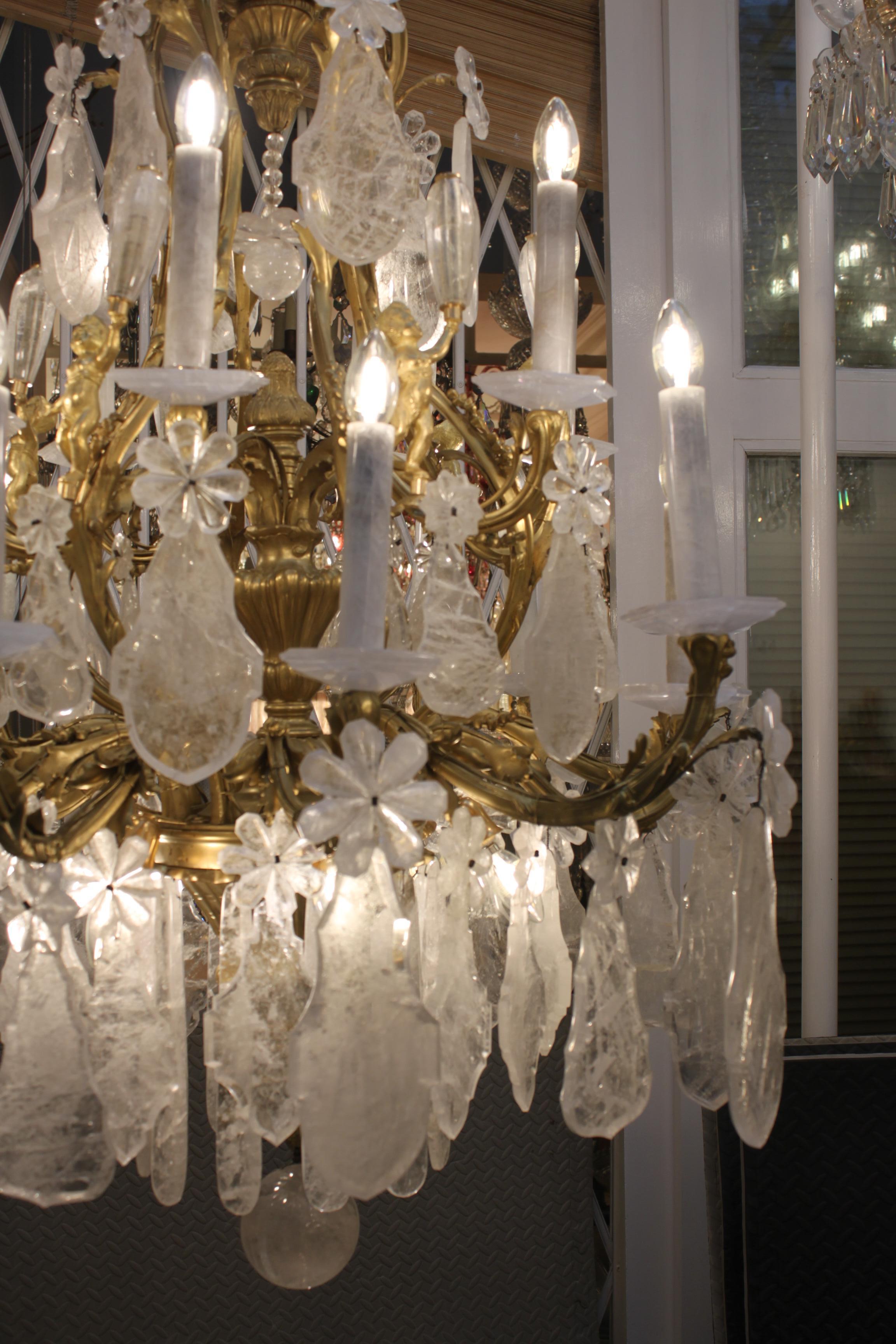 European Excellent French Gilt-Bronze Rock Crystal Chandelier For Sale