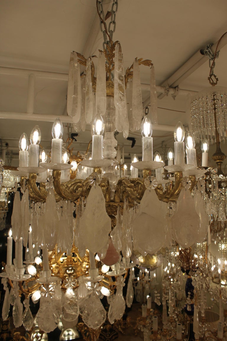Excellent French Gilt-Bronze Rock Crystal Chandelier For Sale at 1stDibs