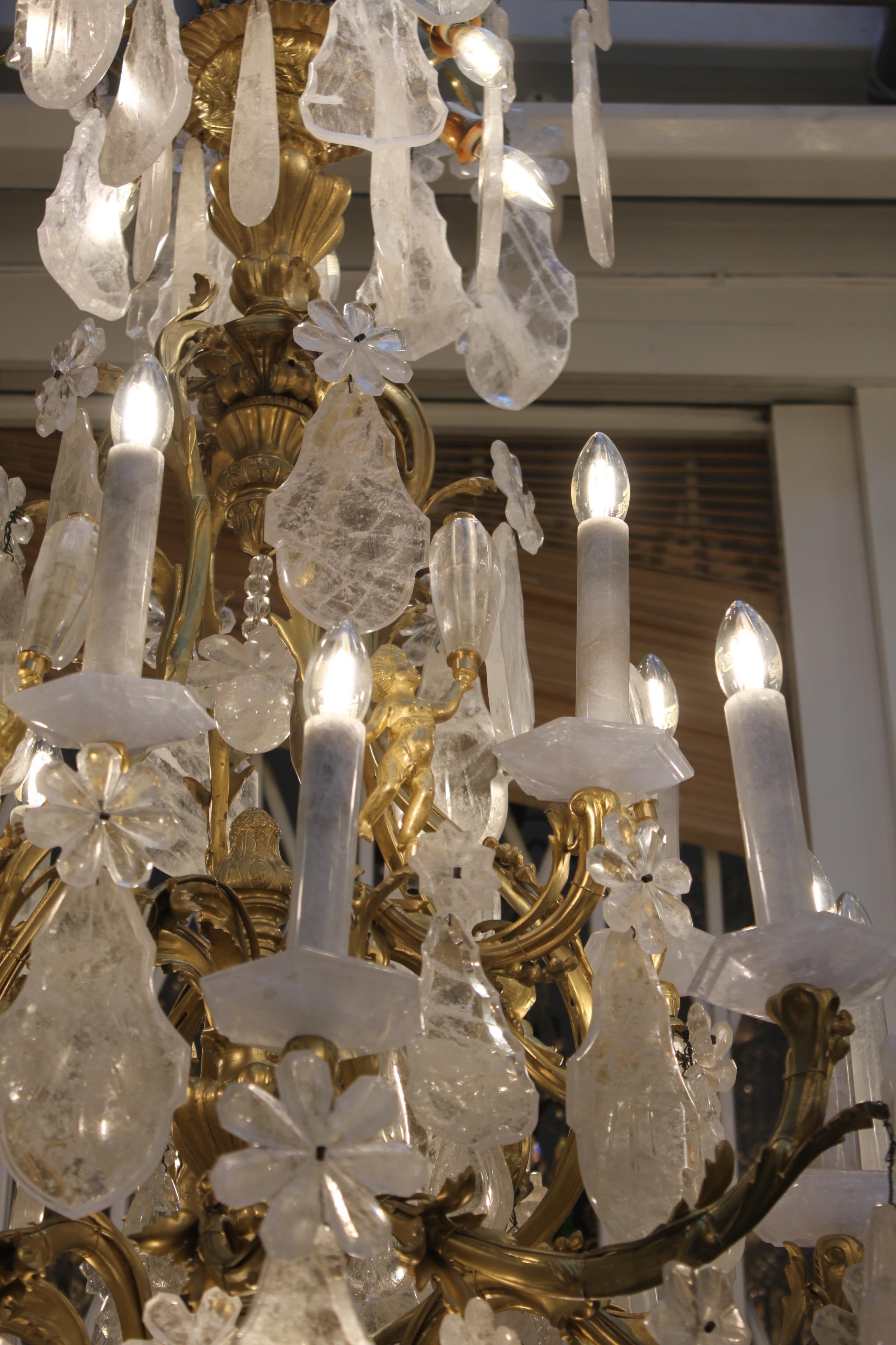 Late 19th Century Excellent French Gilt-Bronze Rock Crystal Chandelier For Sale