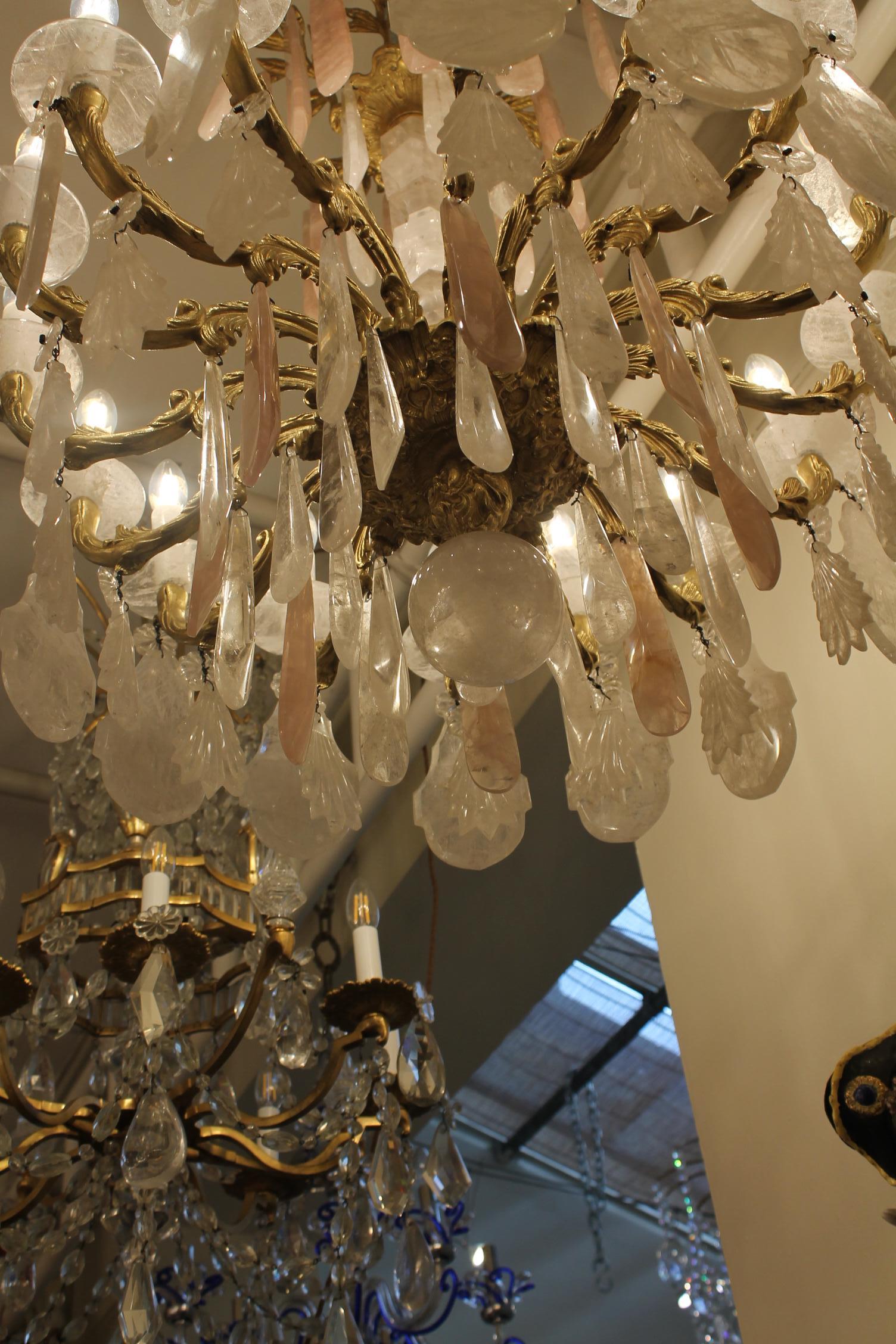 Excellent French Gilt-Bronze Rock Crystal Chandelier For Sale 2