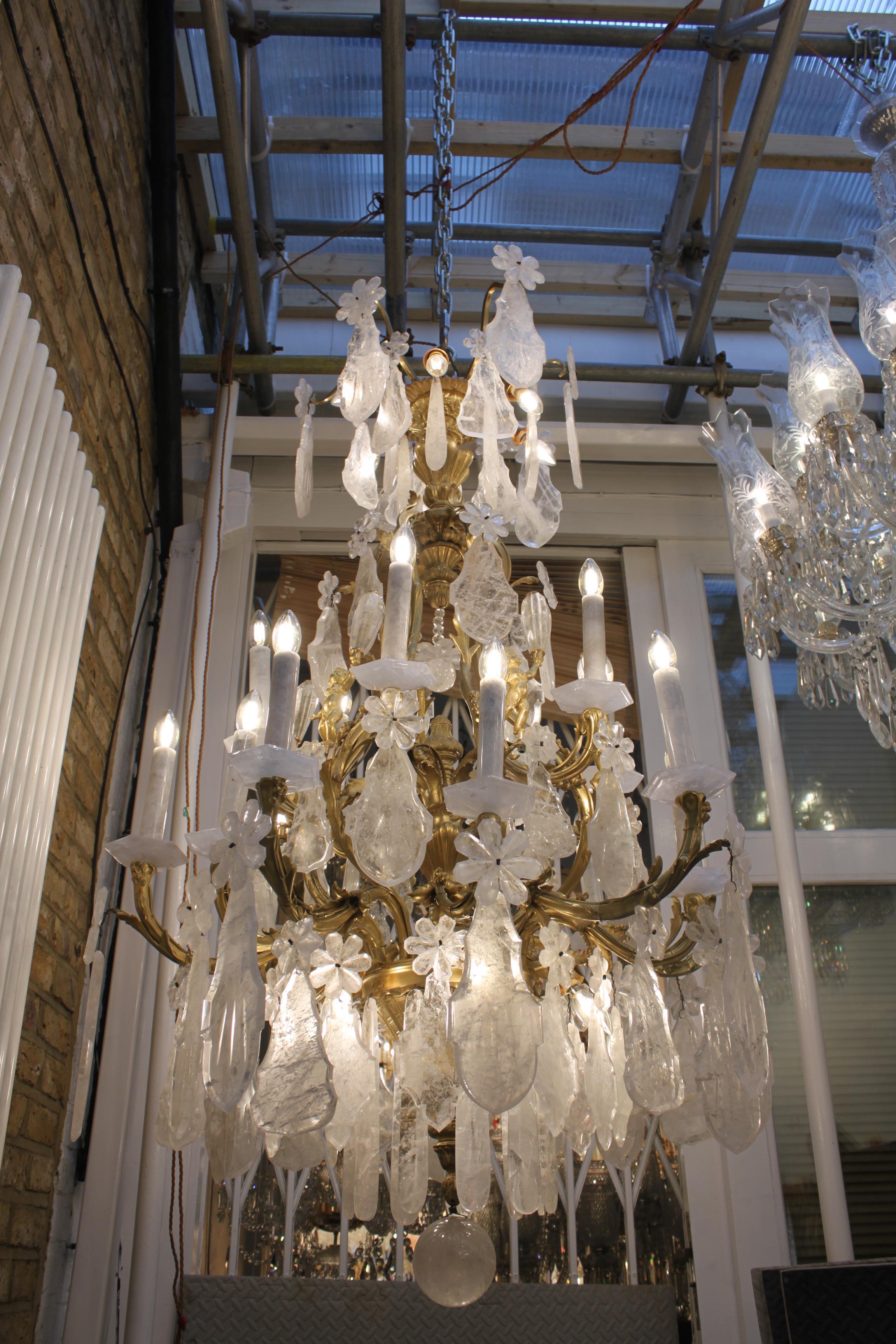 Excellent French Gilt-Bronze Rock Crystal Chandelier For Sale 1
