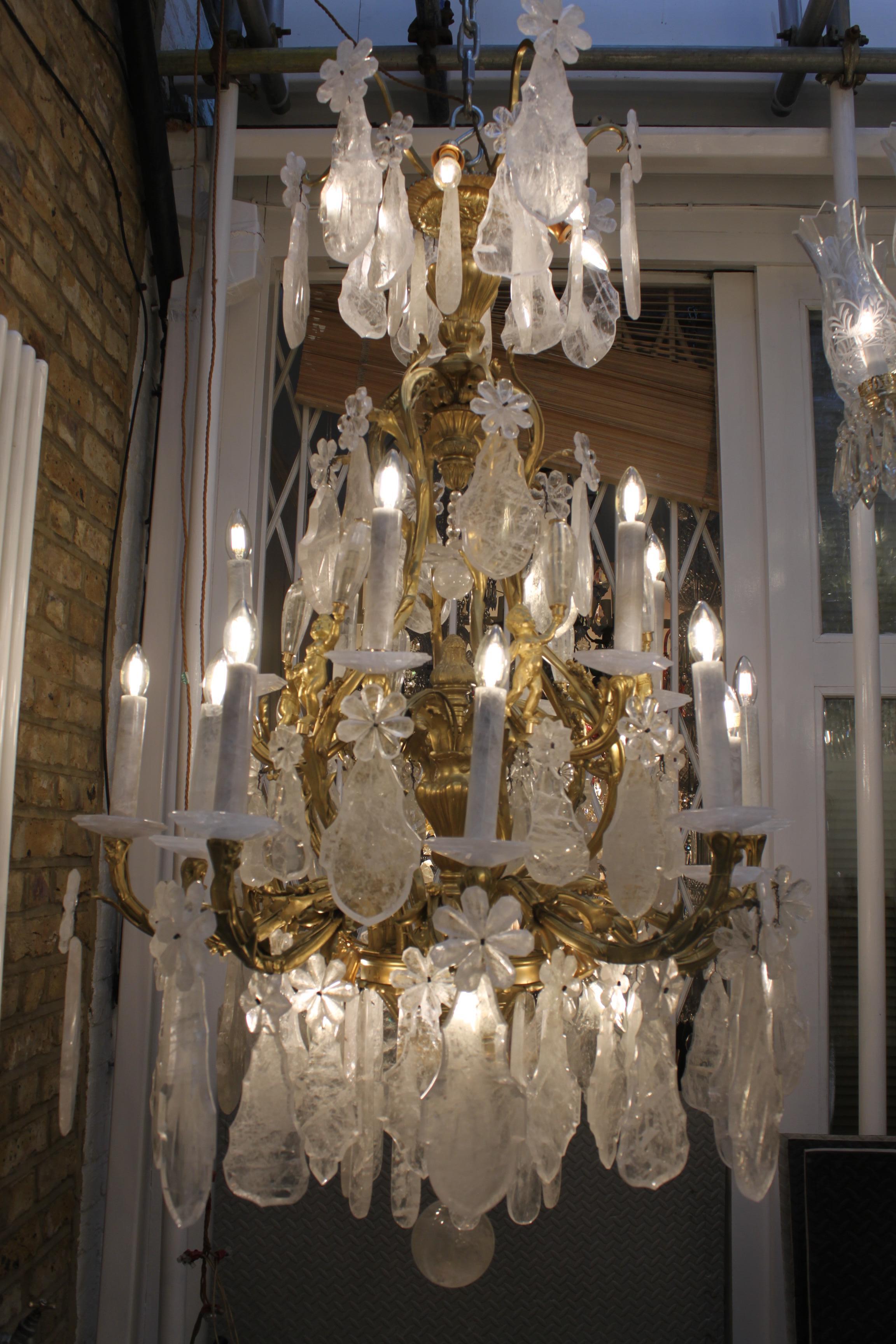 Excellent French Gilt-Bronze Rock Crystal Chandelier For Sale 2