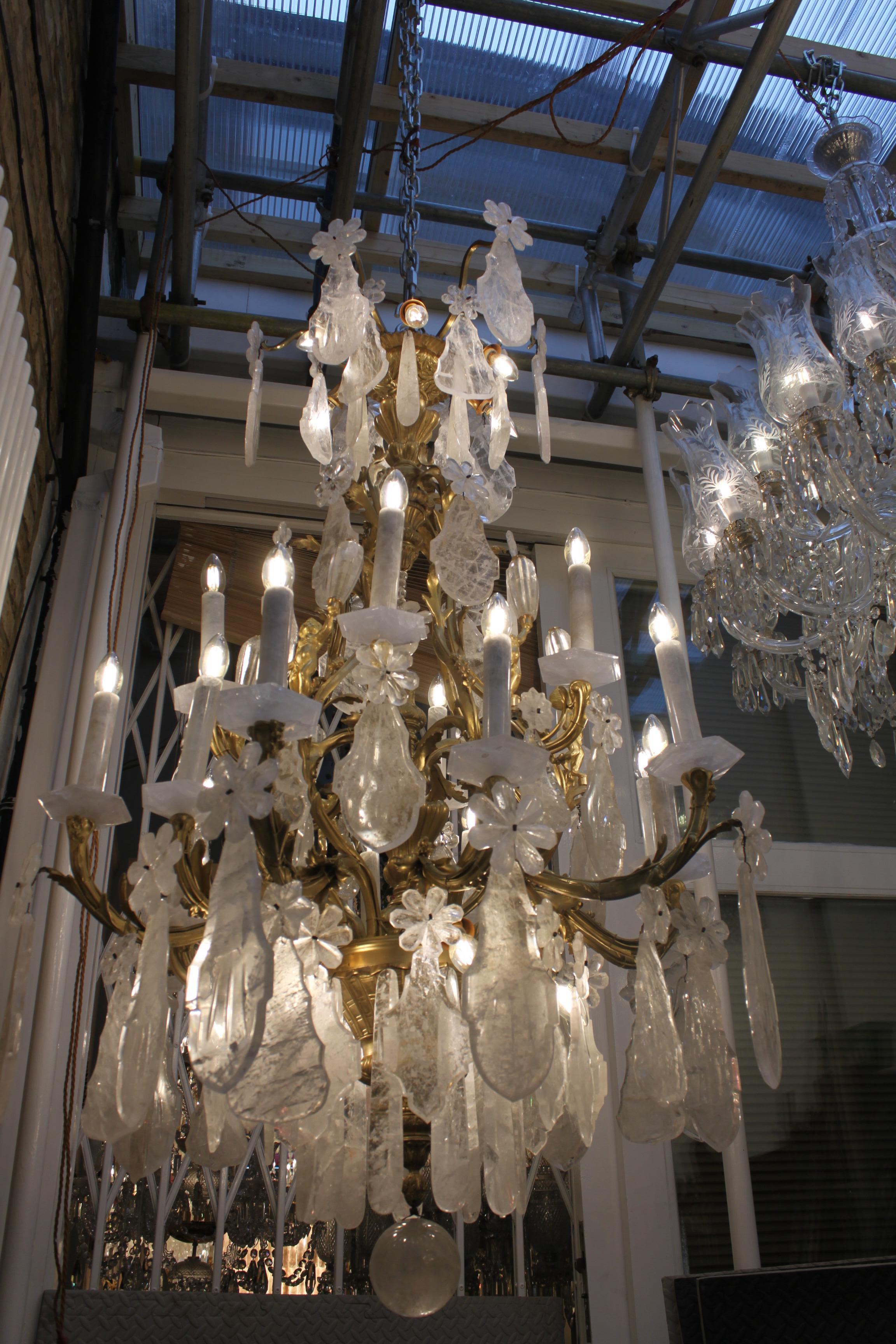 Excellent French Gilt-Bronze Rock Crystal Chandelier For Sale 3