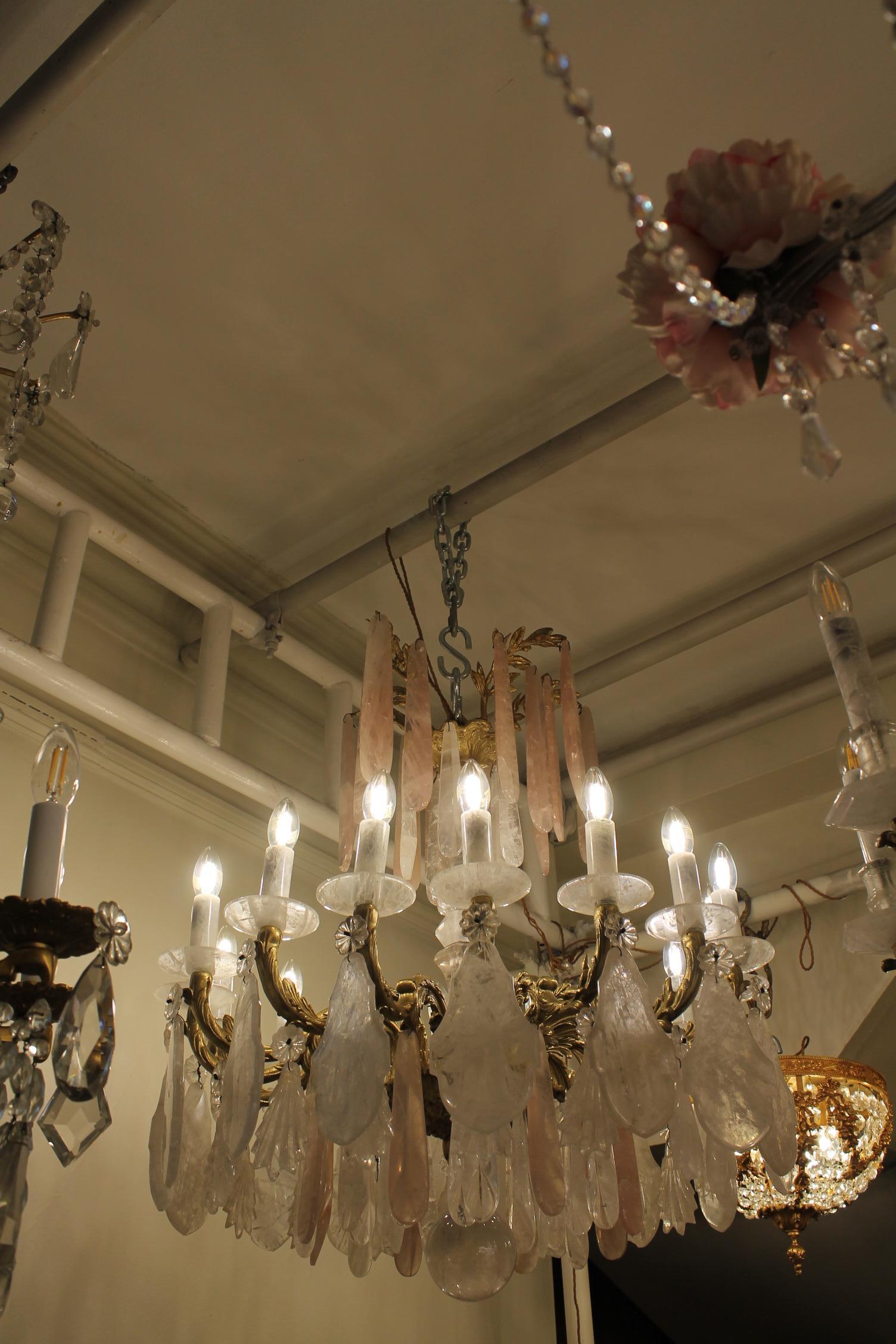Excellent French Gilt-Bronze Rock Crystal Chandelier For Sale