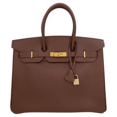Excellent Hermes Chocolate Brown Ardennes 35cm Birkin Bag GHW 65150