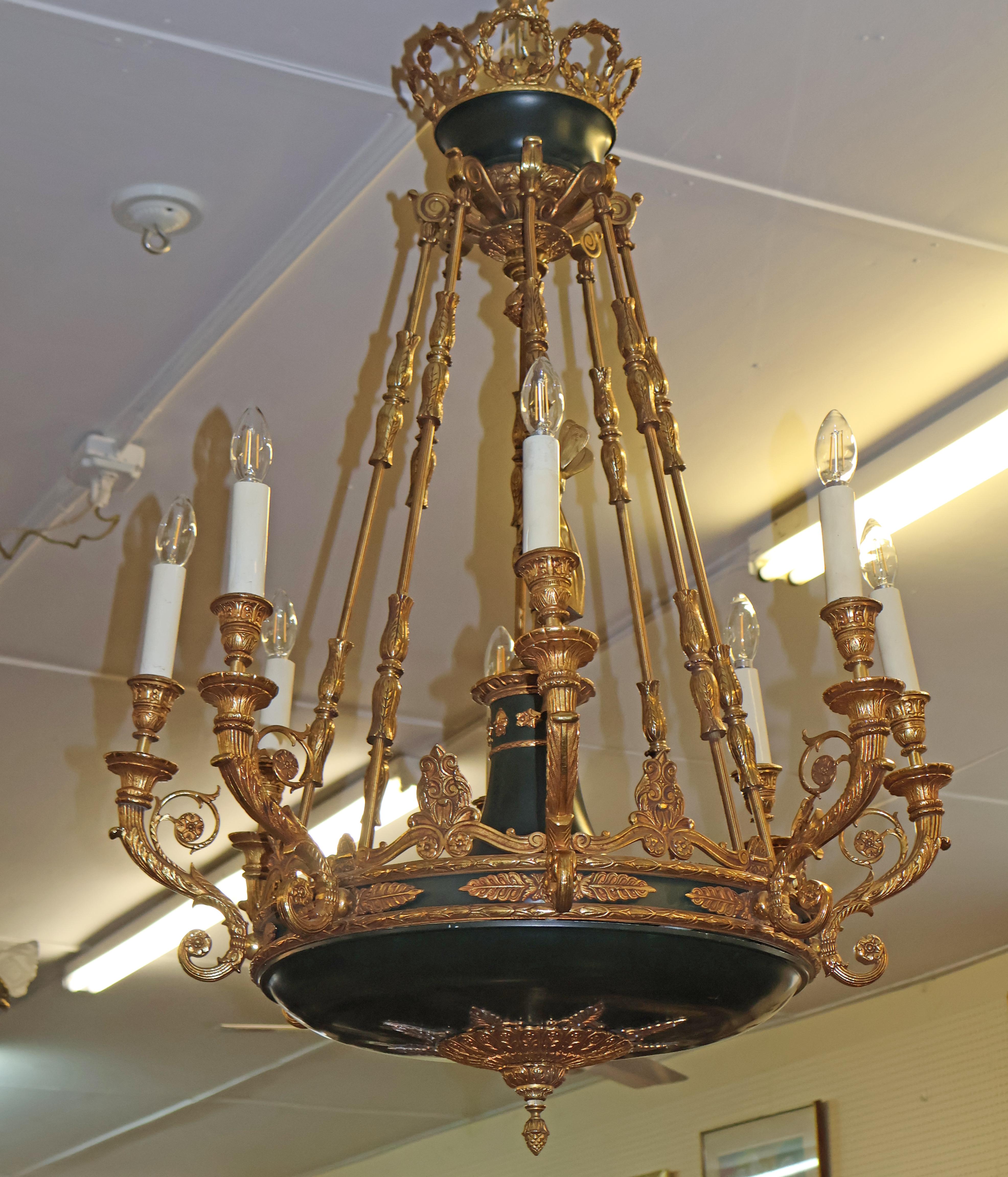 Excellent Italian Made French Empire Style 8 Light Bronze Chandelier 42 X 30 For Sale 6