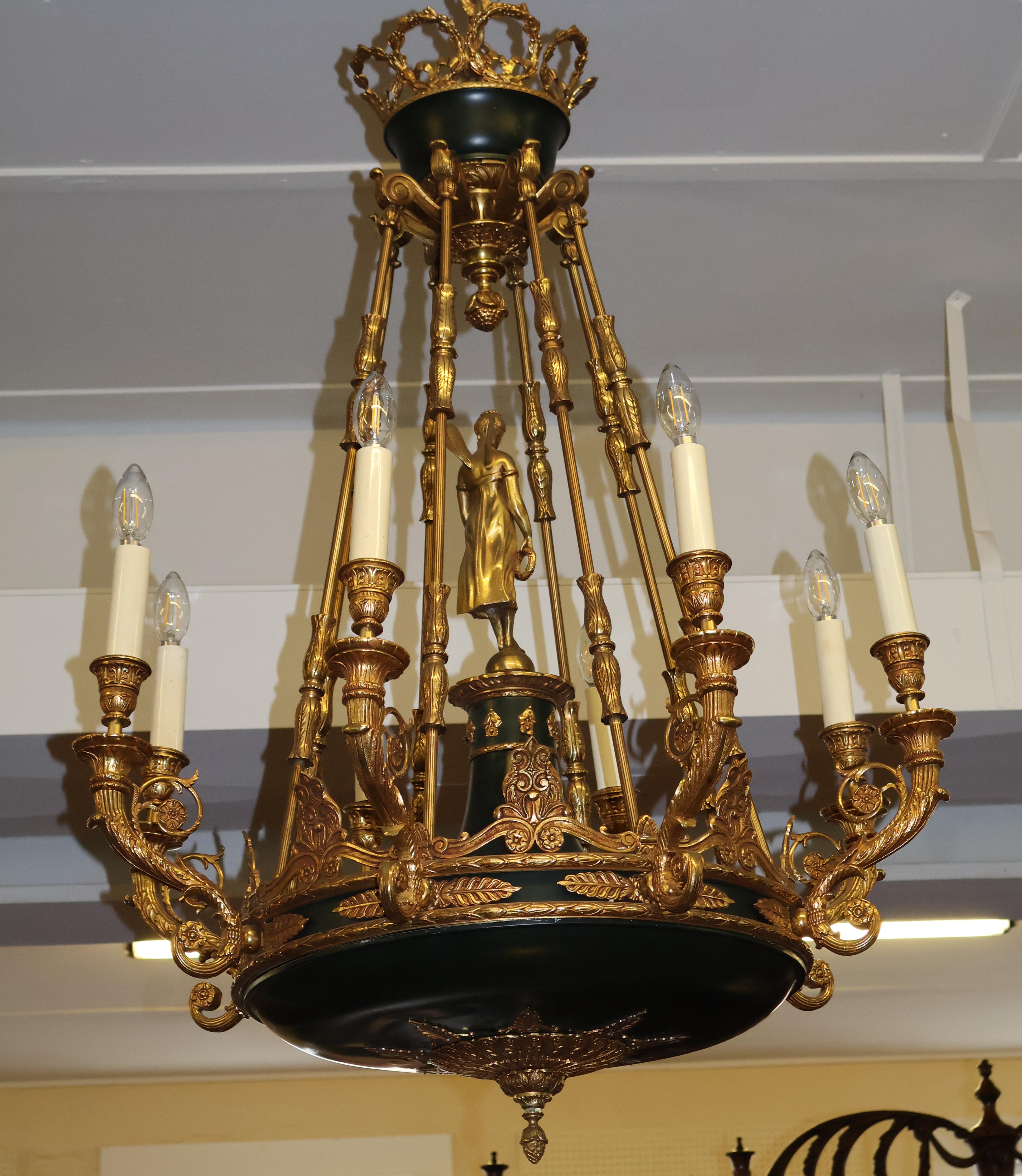 Excellent Italian Made French Empire Style 8 Light Bronze Chandelier 42 X 30 For Sale 7