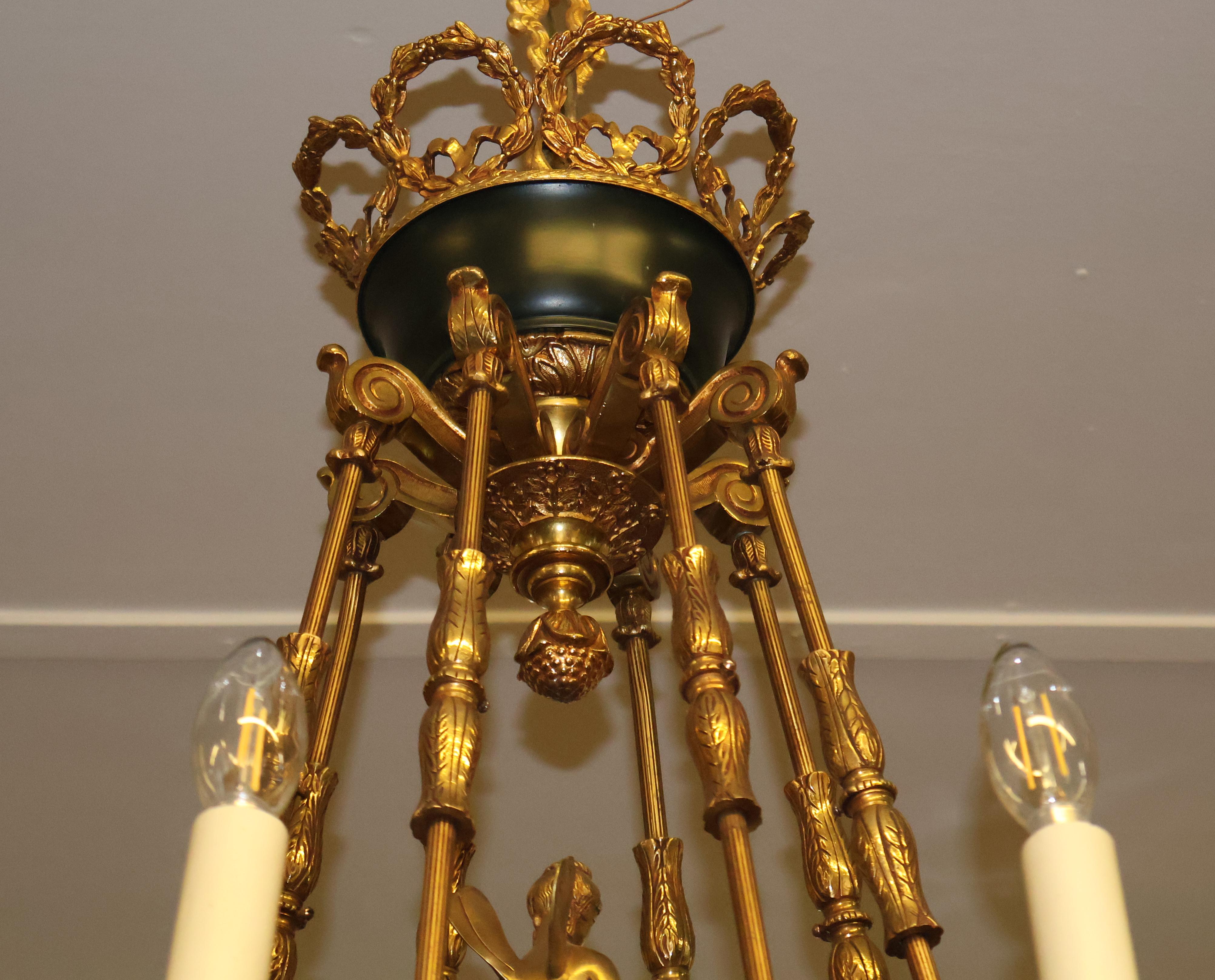 Excellent Italian Made French Empire Style 8 Light Bronze Chandelier 42 X 30 For Sale 9