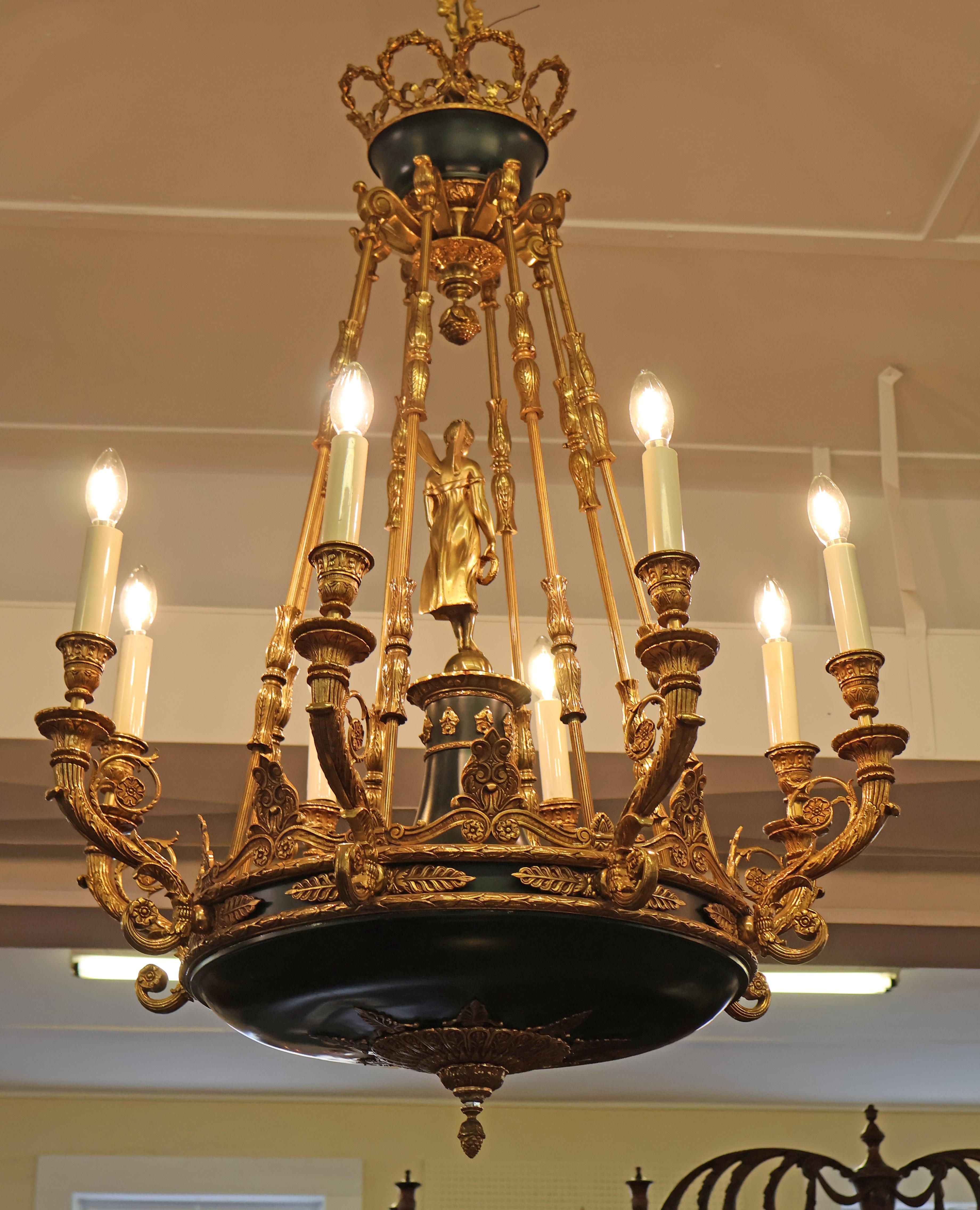 Excellent Italian Made French Empire Style 8 Light Bronze Chandelier 42 X 30 For Sale 2