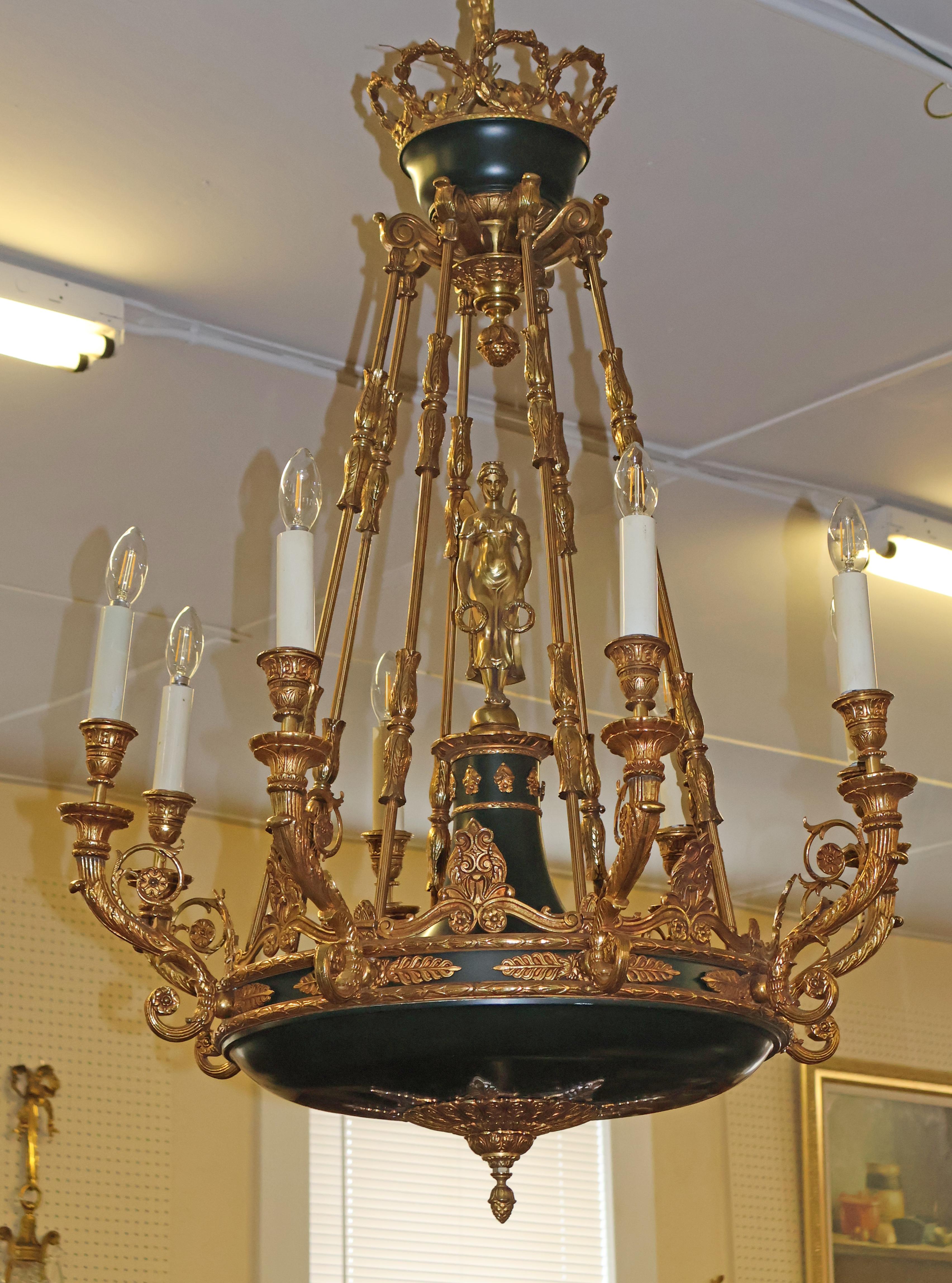 Excellent Italian Made French Empire Style 8 Light Bronze Chandelier 42 X 30 For Sale 4