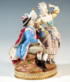 Eccellente gruppo di corte svedese di Meissen di genere rococò, di M.V. Acier, 1850 circa