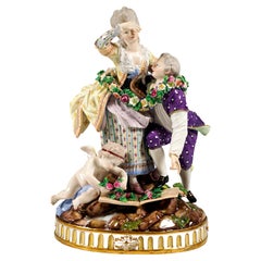 Excellent Meissen Rococo Love Group 'The Broken Bridge', by M.V. Acier, Ca 1850