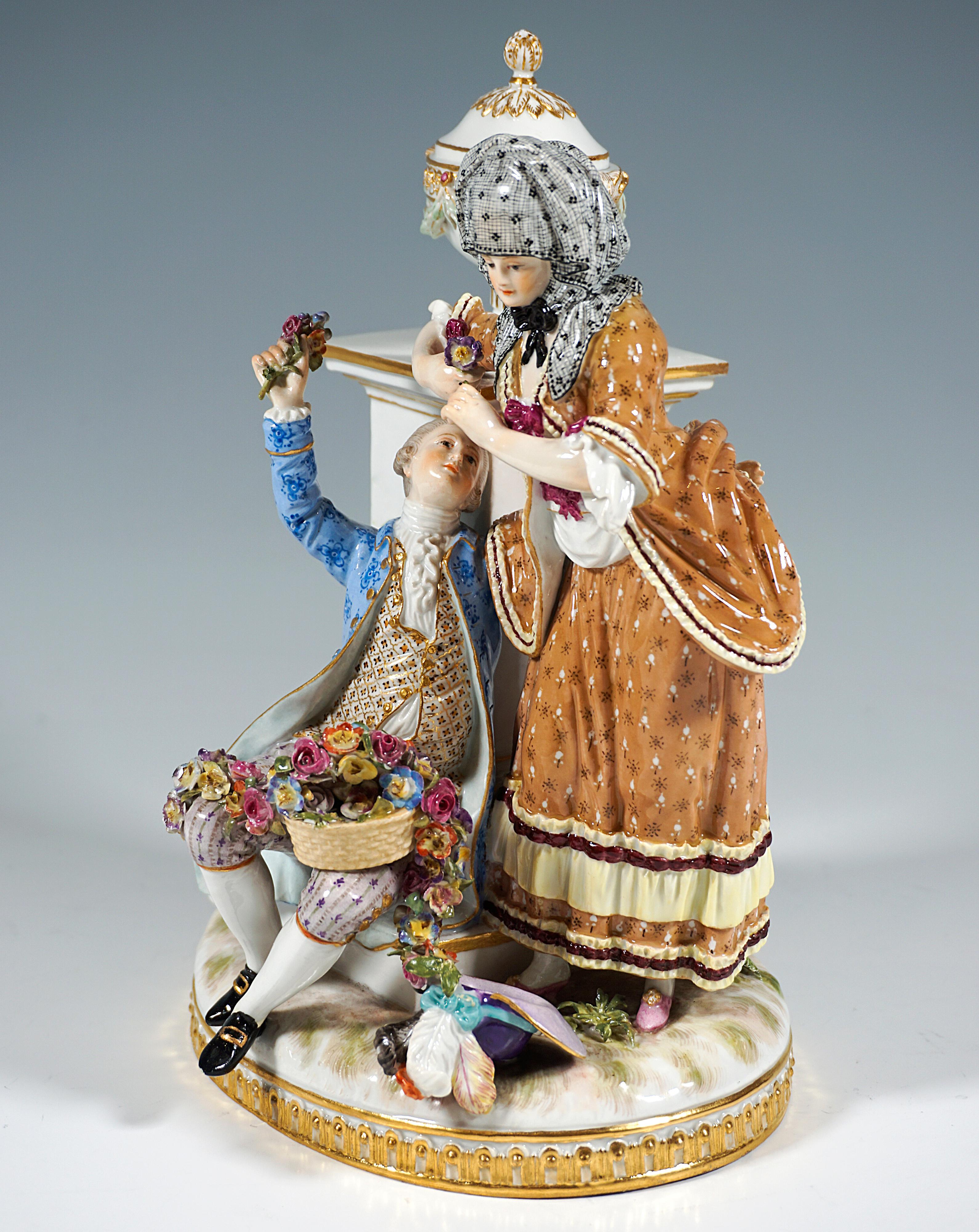 Excellent Meissen Rococo Love Group 'The Test Of Love', by M.V. Acier, Ca 1860 In Good Condition For Sale In Vienna, AT