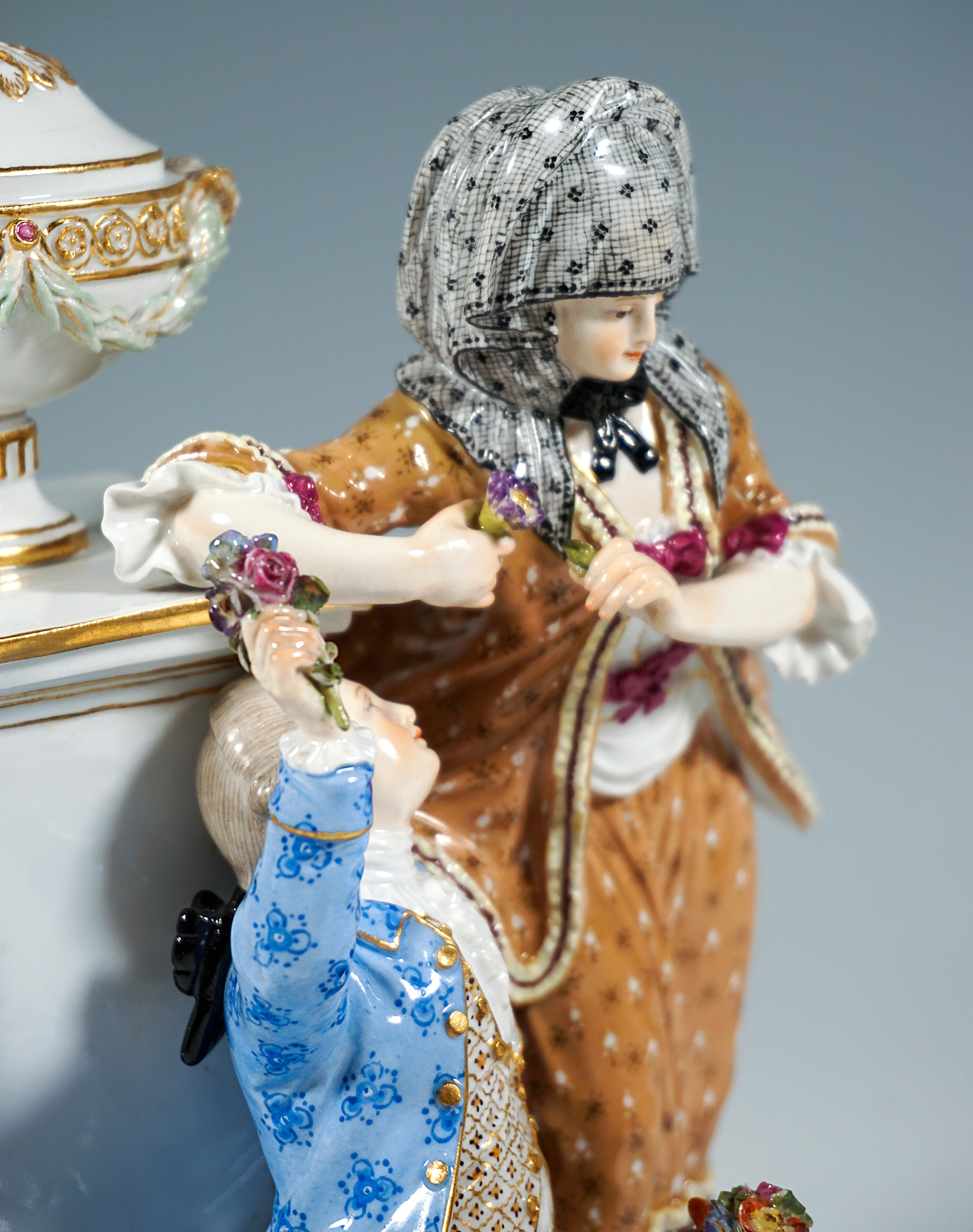 19th Century Excellent Meissen Rococo Love Group 'The Test Of Love', by M.V. Acier, Ca 1860