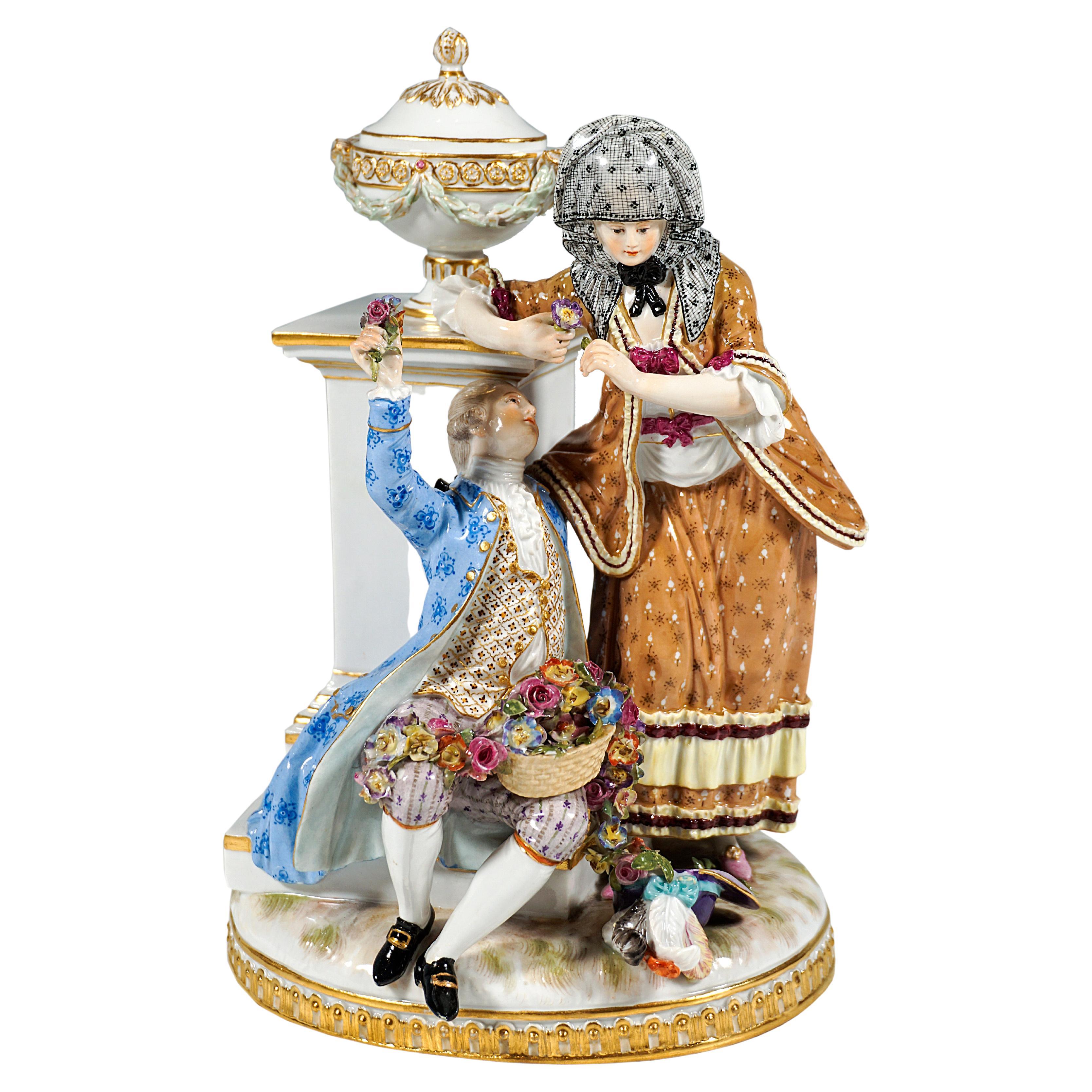 Excellent Meissen Rococo Love Group 'The Test Of Love', by M.V. Acier, Ca 1860 For Sale