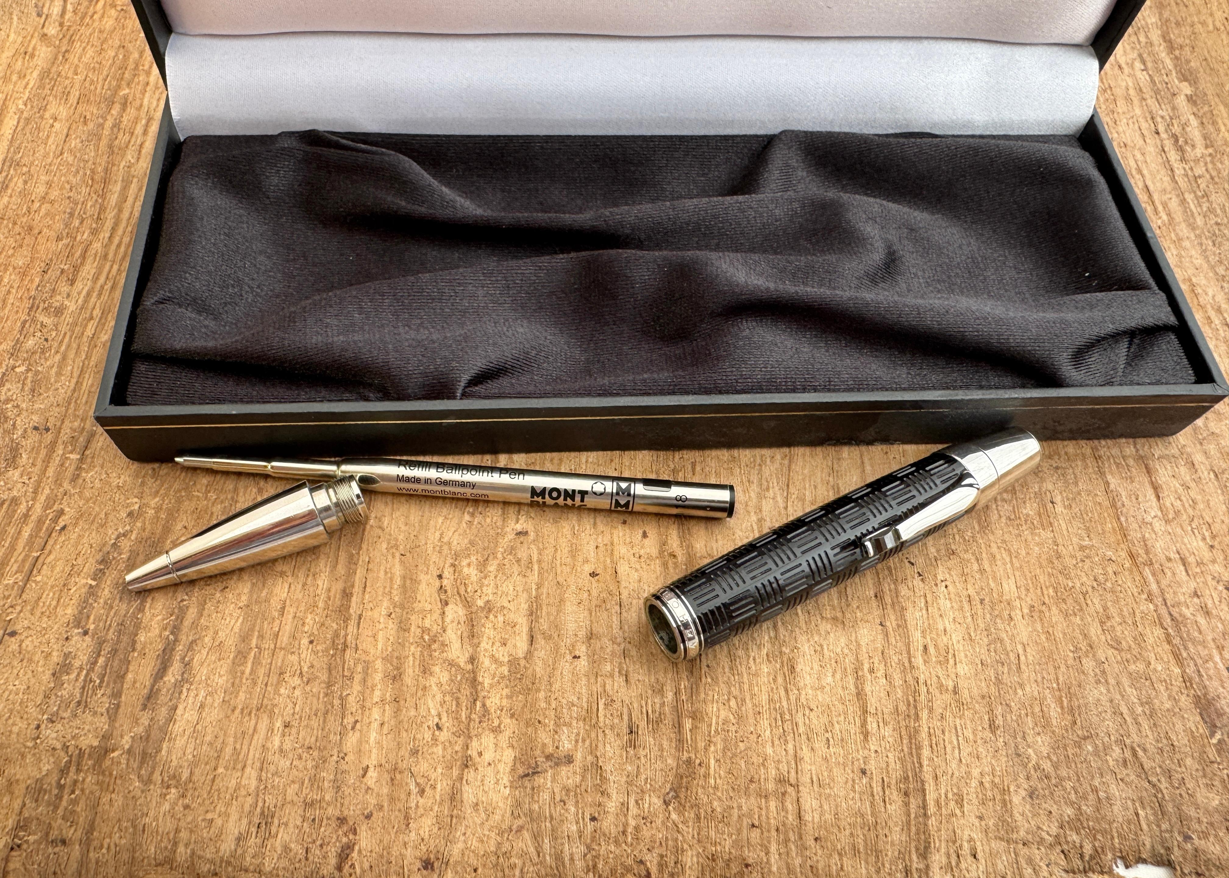 da uomo o donna Eccellente Montblanc BOHEME Doue Platinum-line Nero Noir pietra Penna a sfera Scatola in vendita