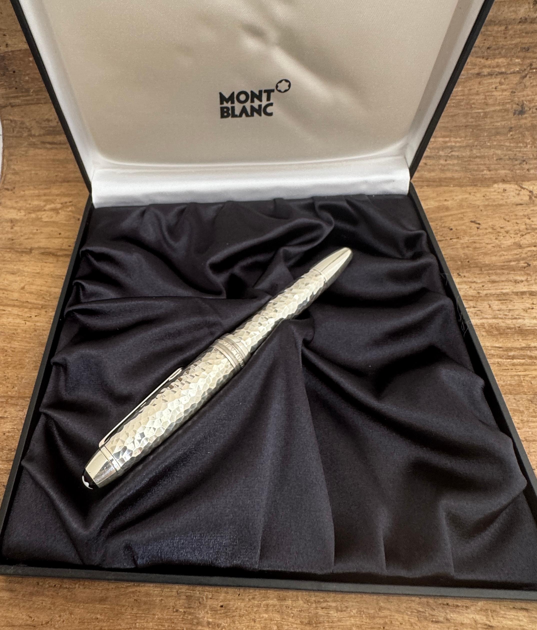 Excellent MONTBLANC Martele Solitaire Sterling Silver ballpoint PEN Boxed 11
