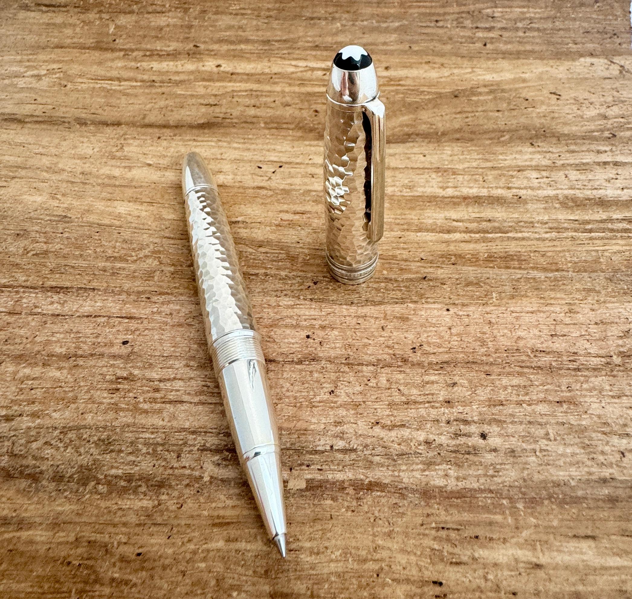 Excellent MONTBLANC Martele Solitaire Sterling Silver ballpoint PEN Boxed 1
