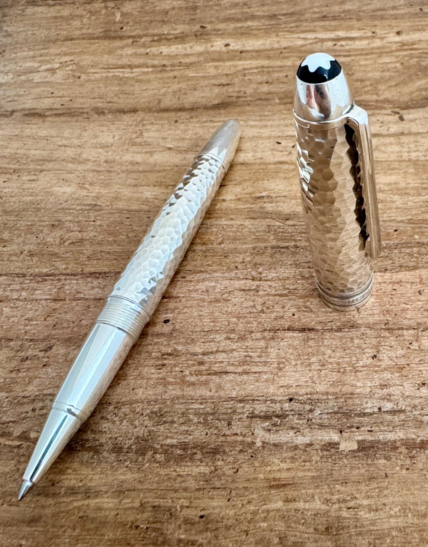 Excellent MONTBLANC Martele Solitaire Sterling Silver ballpoint PEN Boxed 4
