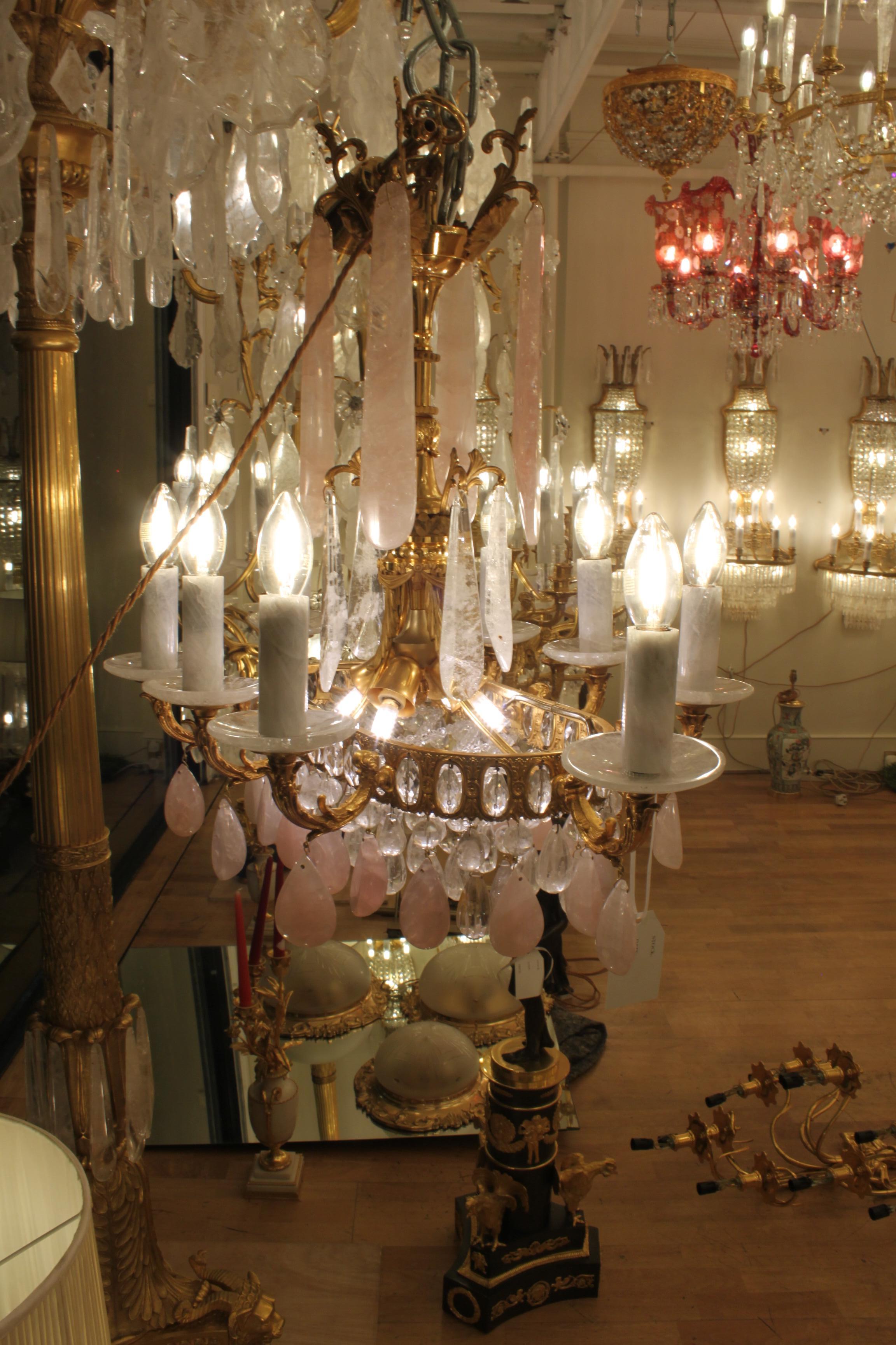 Excellent Oval French Gilt Bronze Rock Crystal Chandelier For Sale 3