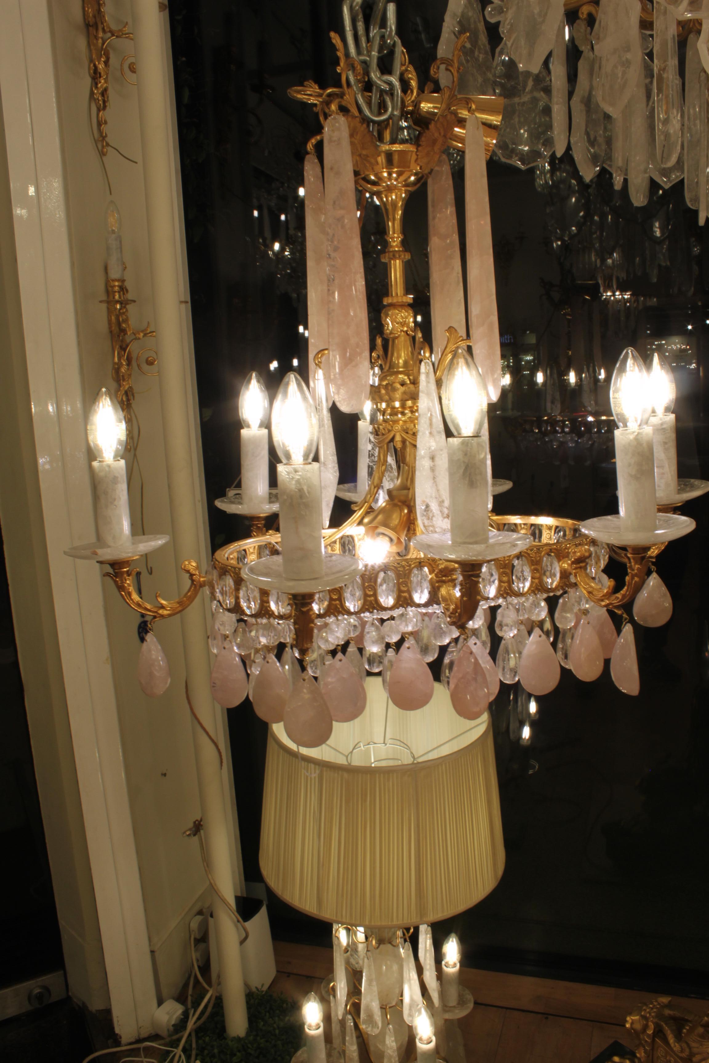 Excellent Oval French Gilt Bronze Rock Crystal Chandelier For Sale 4
