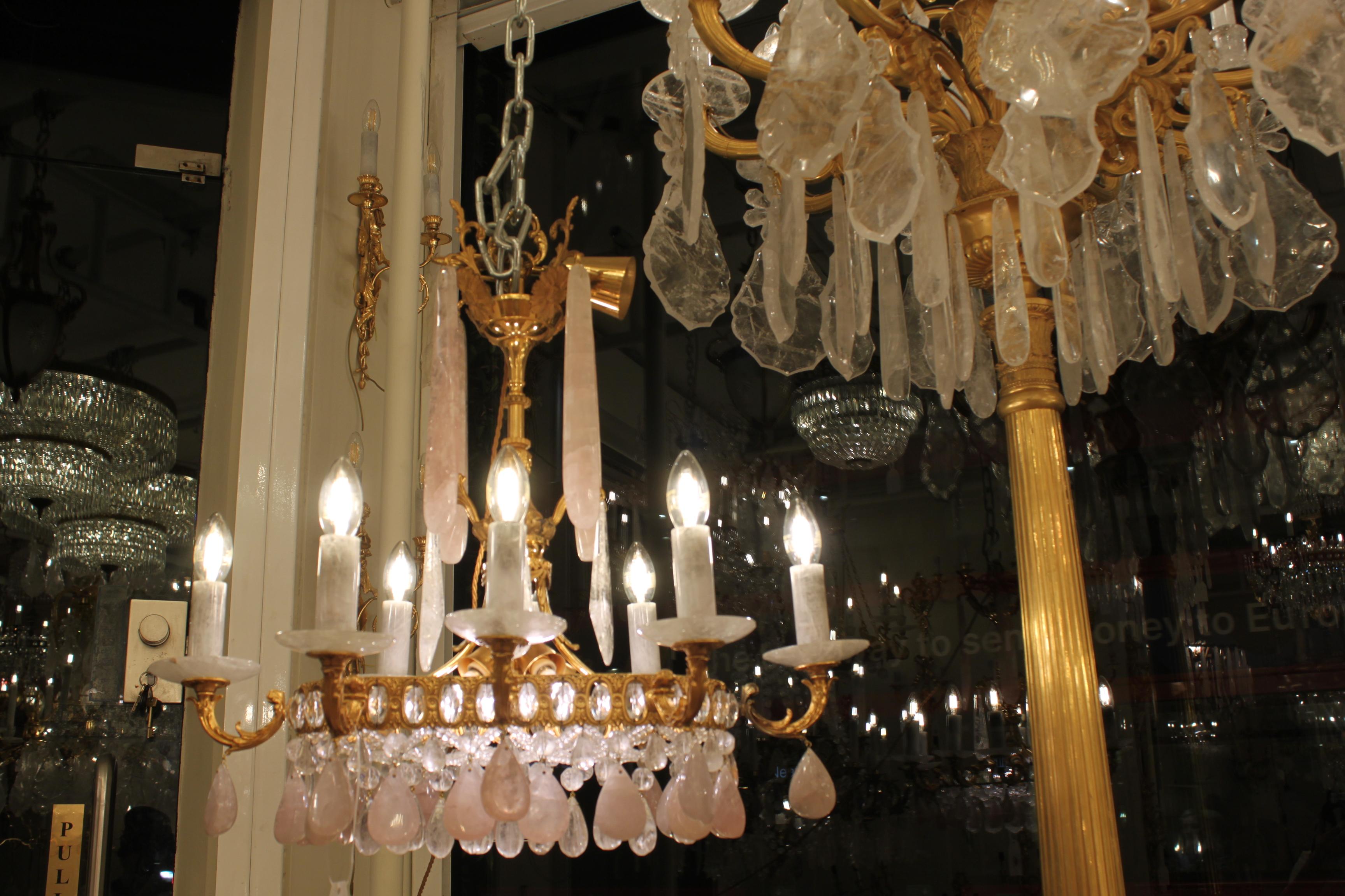 Excellent Oval French Gilt Bronze Rock Crystal Chandelier For Sale 2