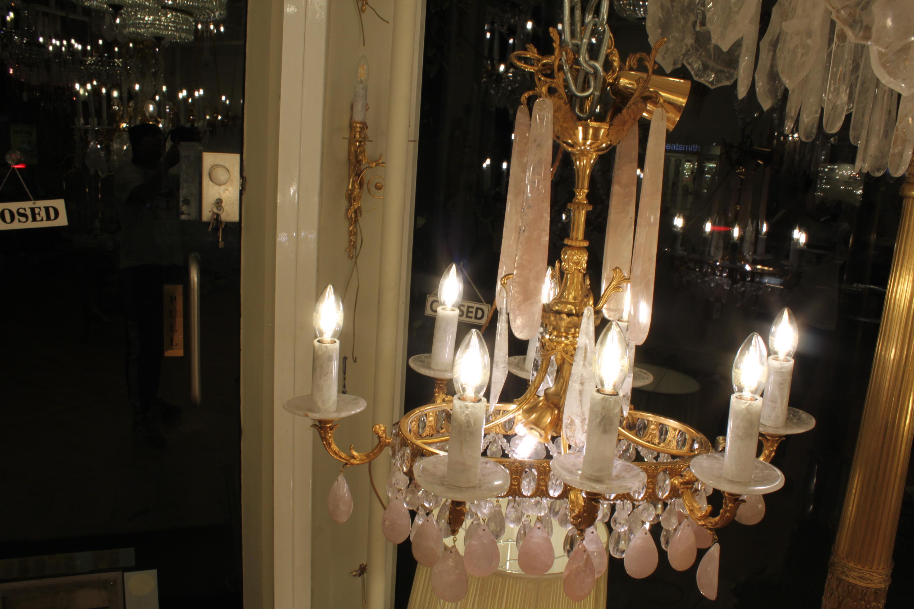 Excellent Oval French Gilt Bronze Rock Crystal Chandelier For Sale 5