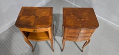 Excellent Pair French Marquetry Bedside Lamp Tables