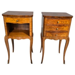 Excellent Pair French Marquetry Bedside Lamp Tables