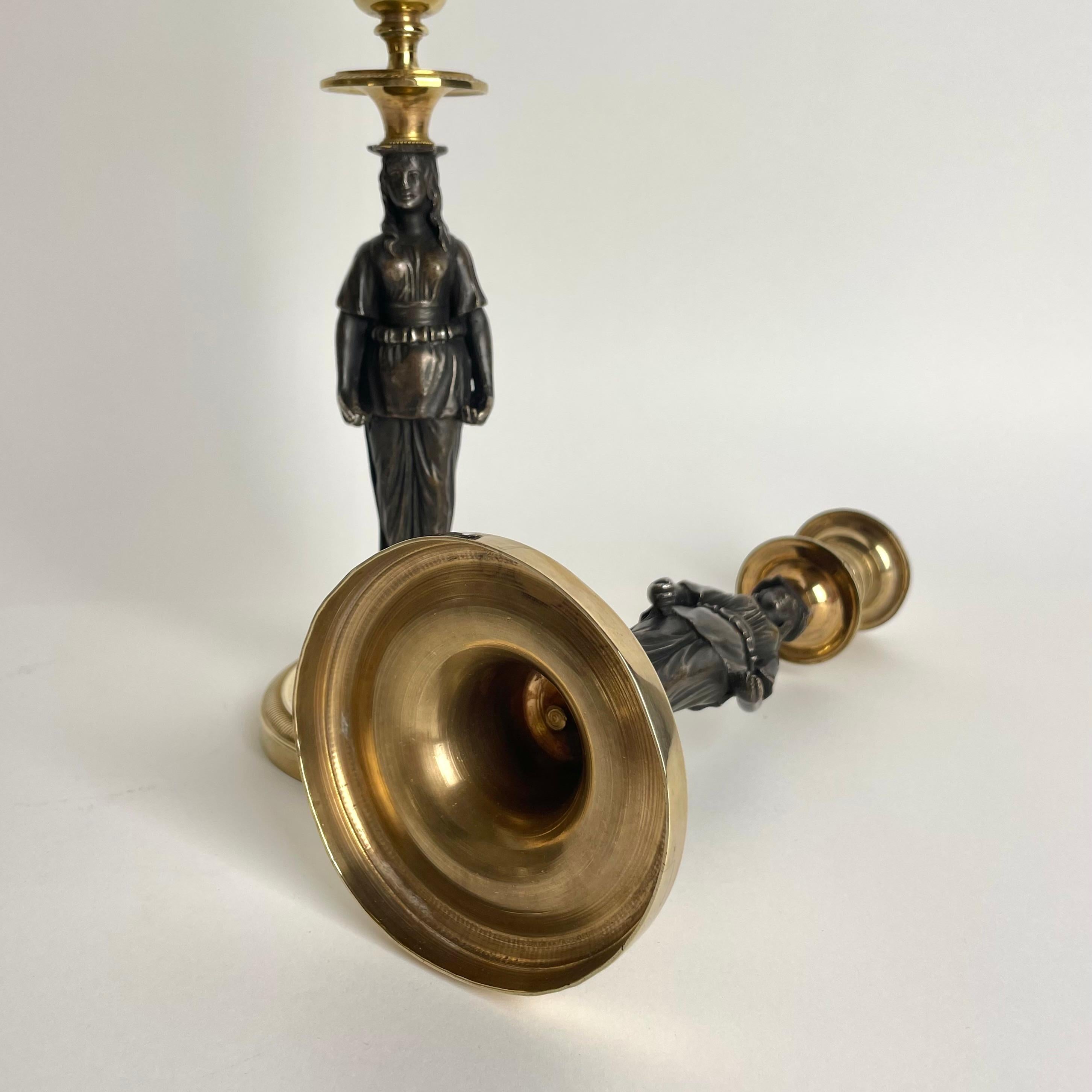 Excellent Pair of Gilt Candlesticks with Caryatids. French Empire, circa 1820 5
