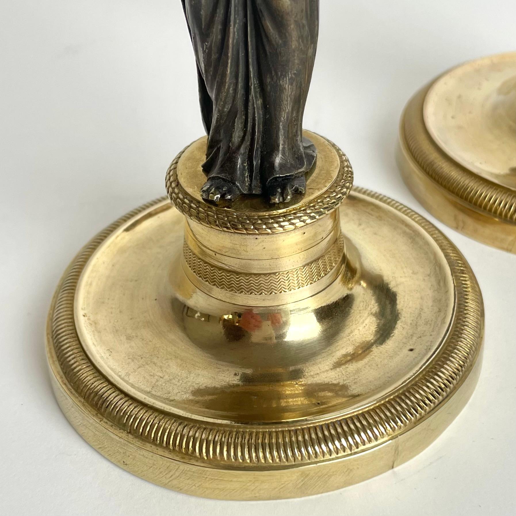 Gold Plate Excellent Pair of Gilt Candlesticks with Caryatids. French Empire, circa 1820
