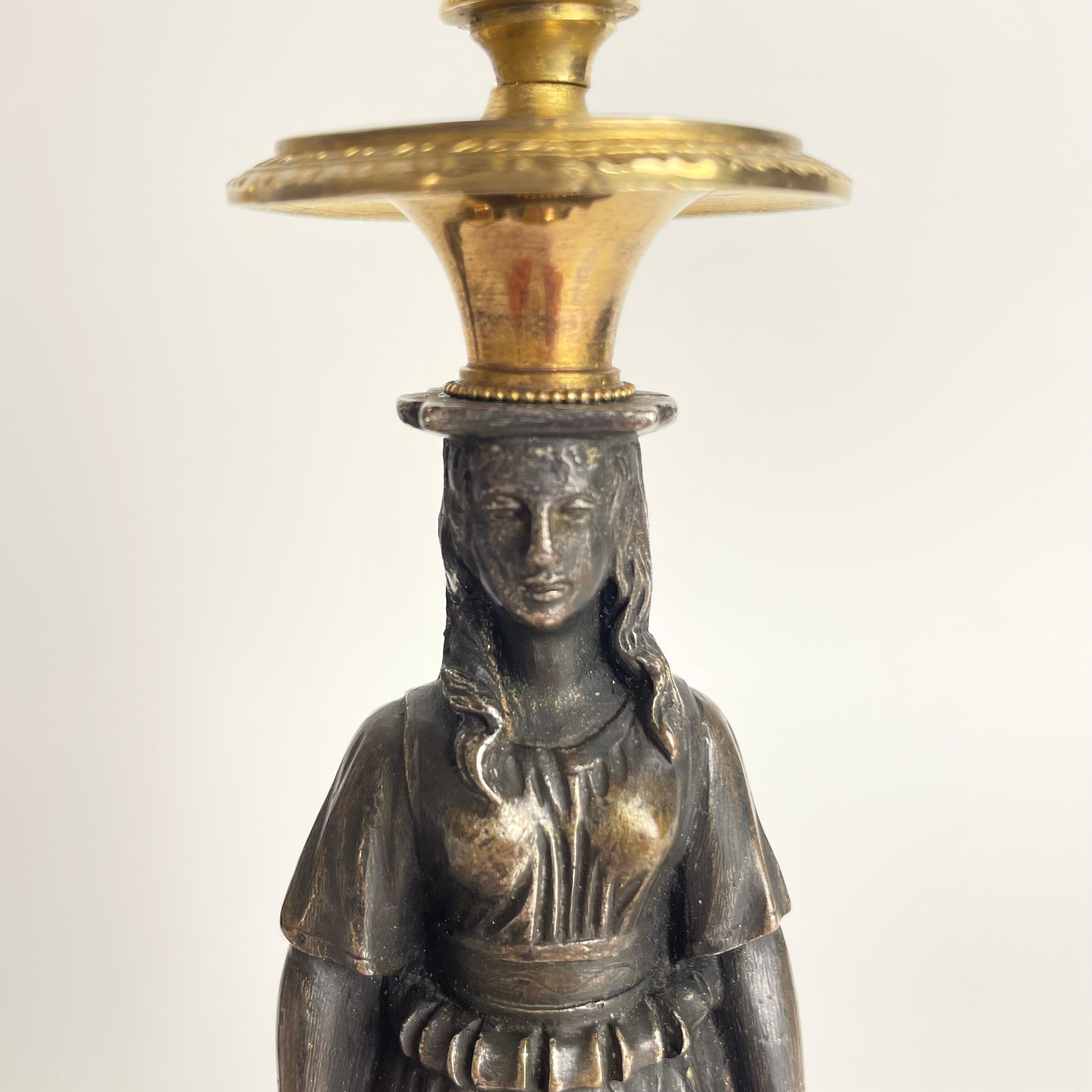 Excellent Pair of Gilt Candlesticks with Caryatids. French Empire, circa 1820 2