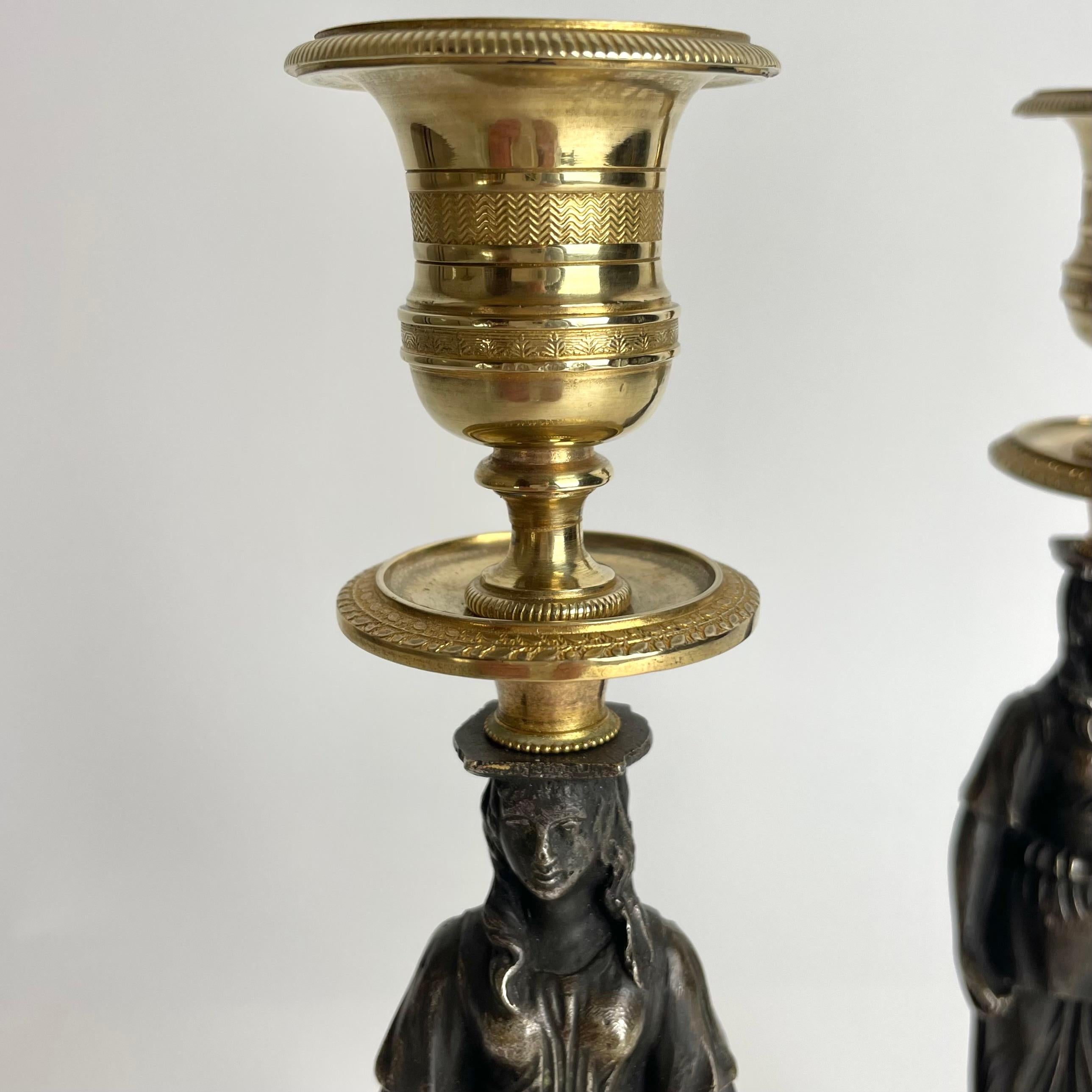 Excellent Pair of Gilt Candlesticks with Caryatids. French Empire, circa 1820 3