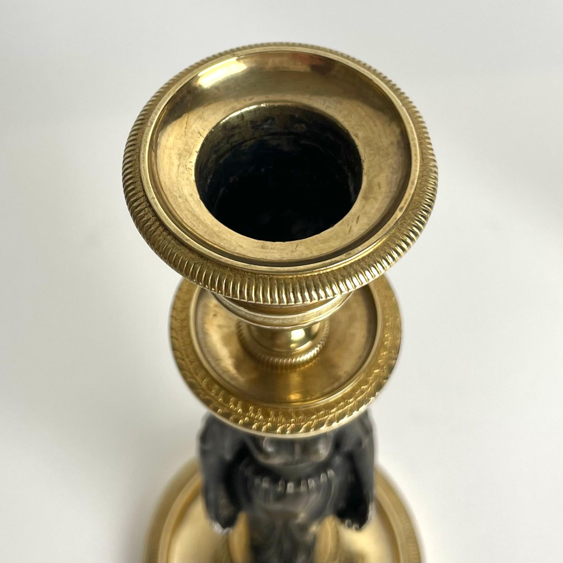 Excellent Pair of Gilt Candlesticks with Caryatids. French Empire, circa 1820 4