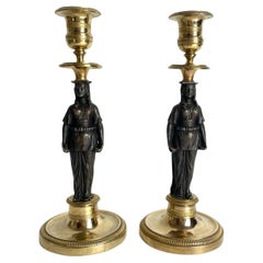 Excellent Pair of Gilt Candlesticks with Caryatids. French Empire, circa 1820