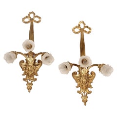 Excellent Pair of Late 19th Century Gilt Bronze Three-Light Sconces