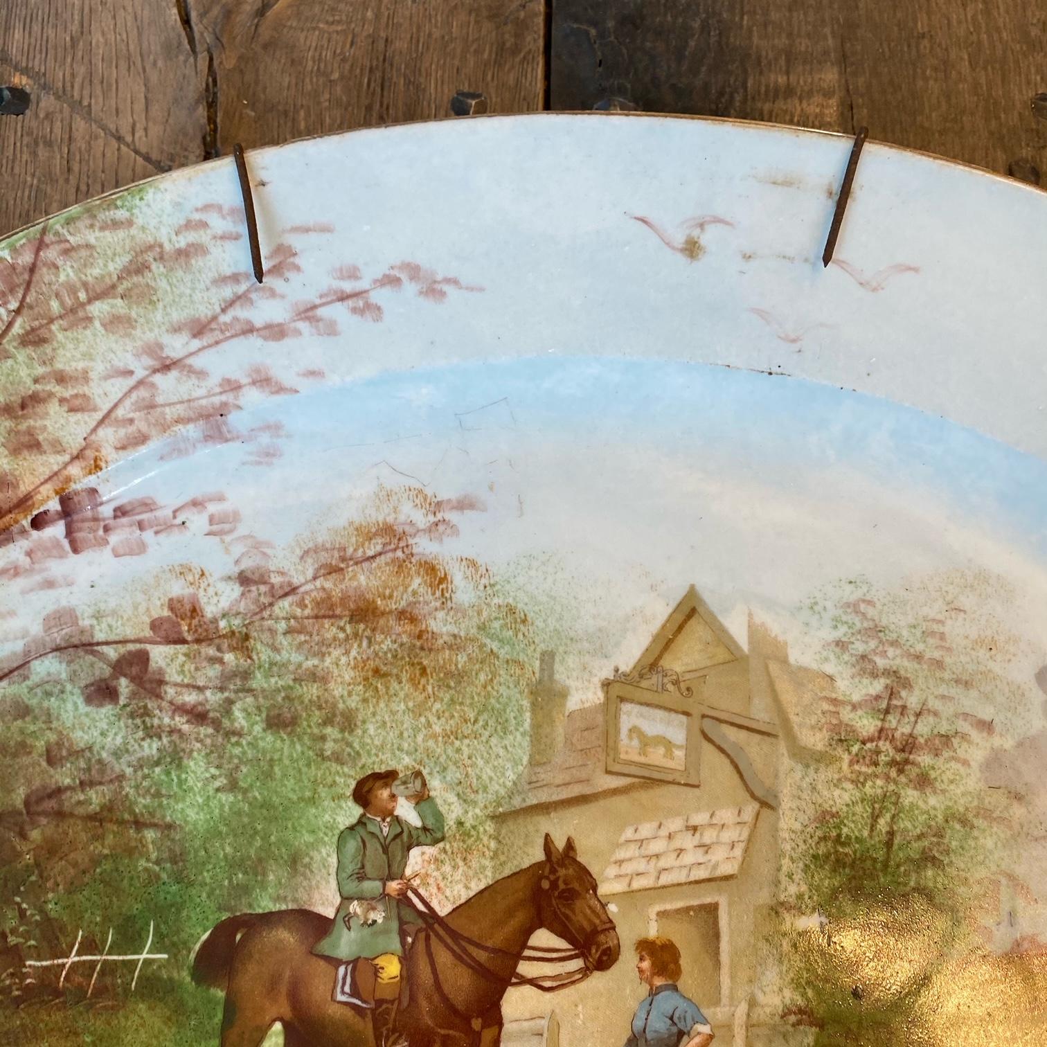 French Excellent Pair of Limoges Oval Equestrian Hunting Hand Painted Platters