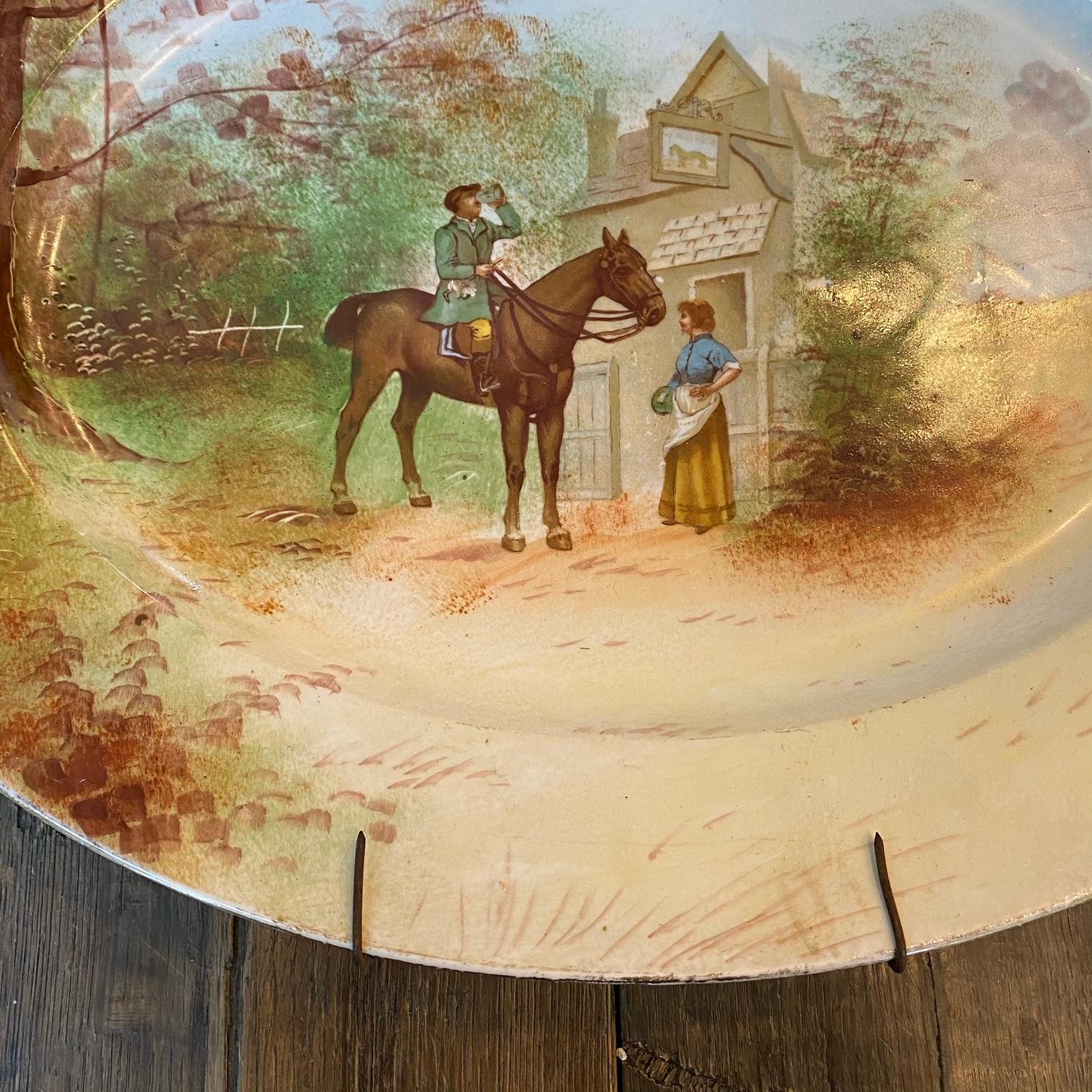 Early 20th Century Excellent Pair of Limoges Oval Equestrian Hunting Hand Painted Platters