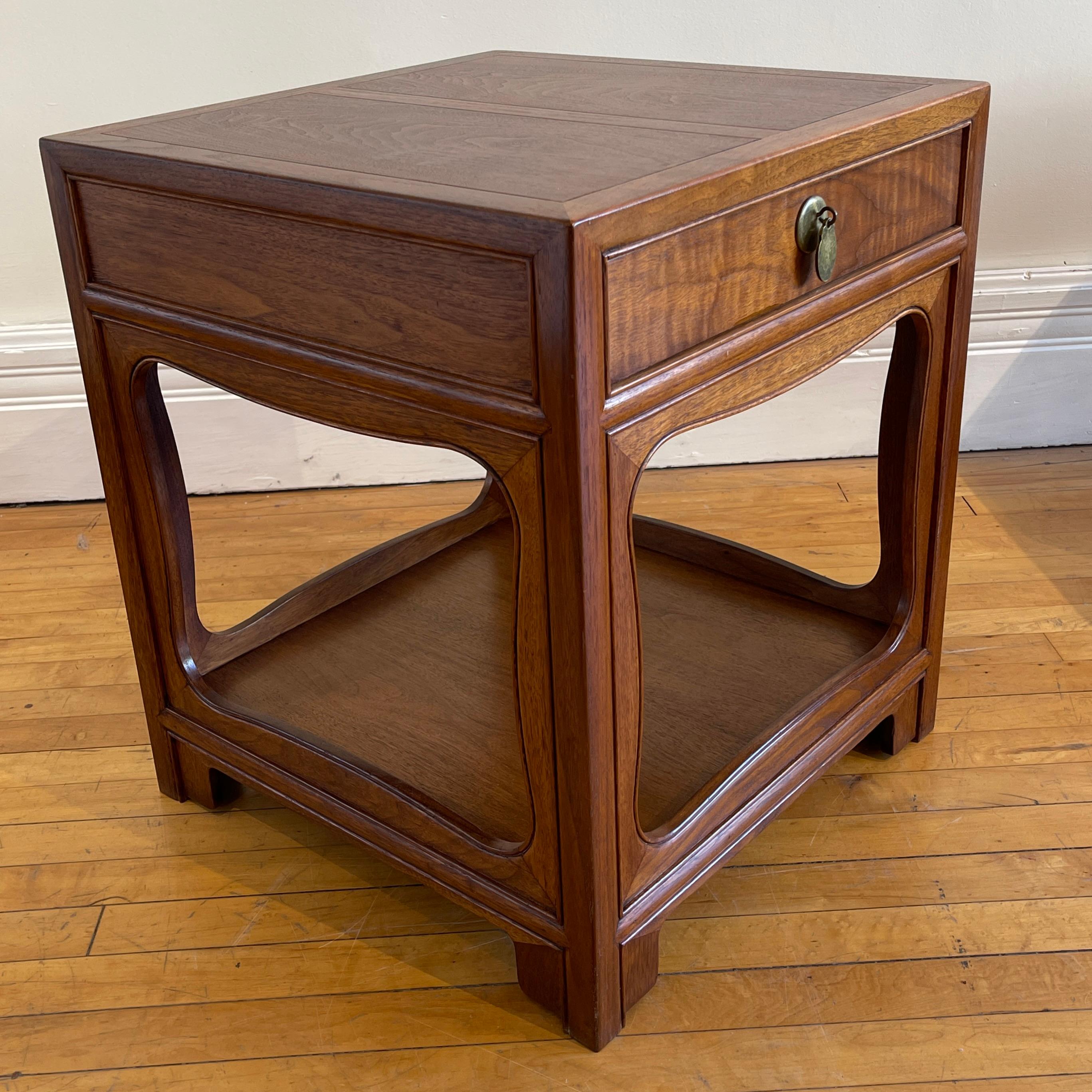 Brass Excellent Pair of Walnut End Tables / Nightstands by Michael Taylor for Baker