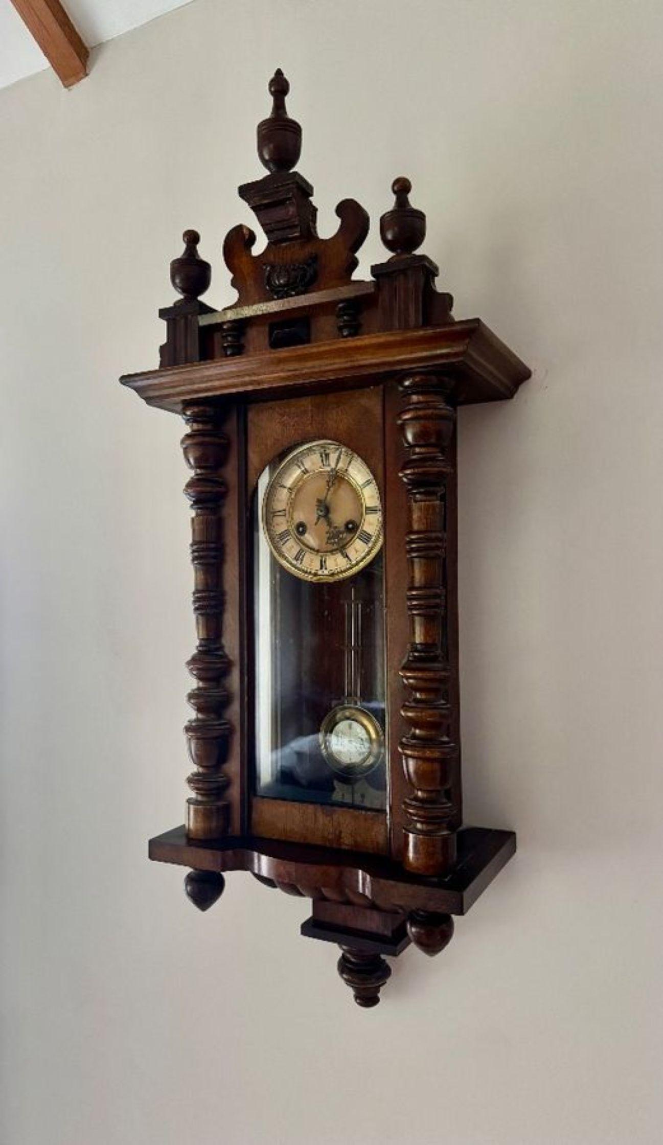 Excellent quality antique Victorian carved walnut Vienna wall clock For Sale 4