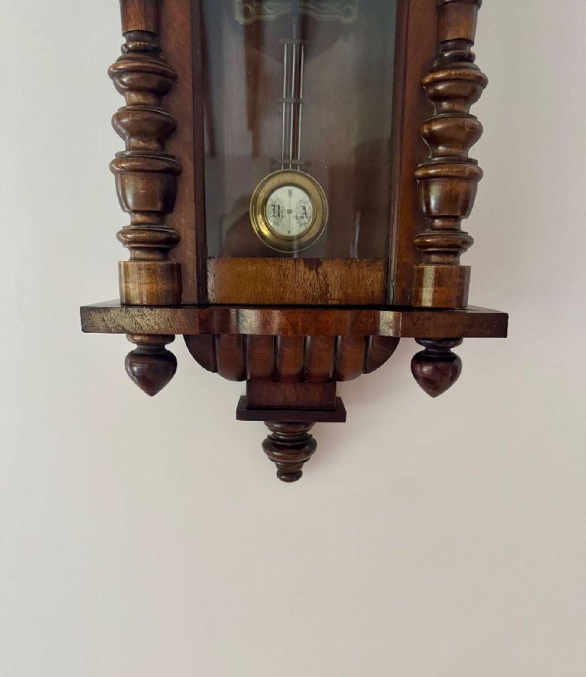 Carved Excellent quality antique Victorian carved walnut Vienna wall clock For Sale