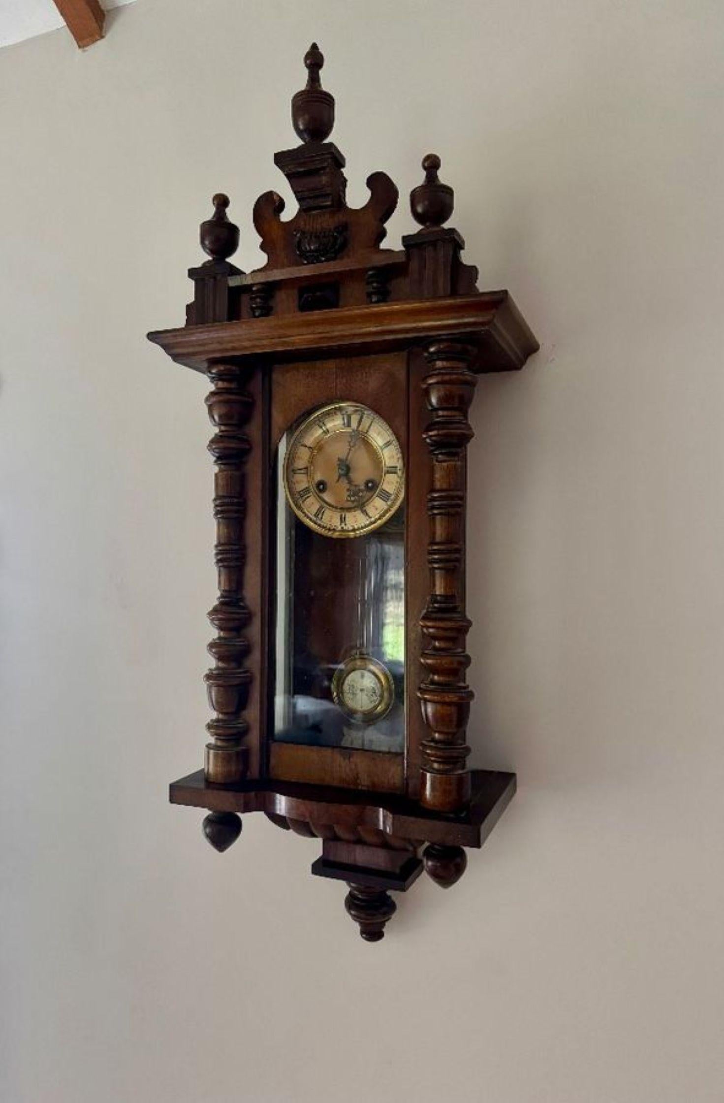 19th Century Excellent quality antique Victorian carved walnut Vienna wall clock For Sale