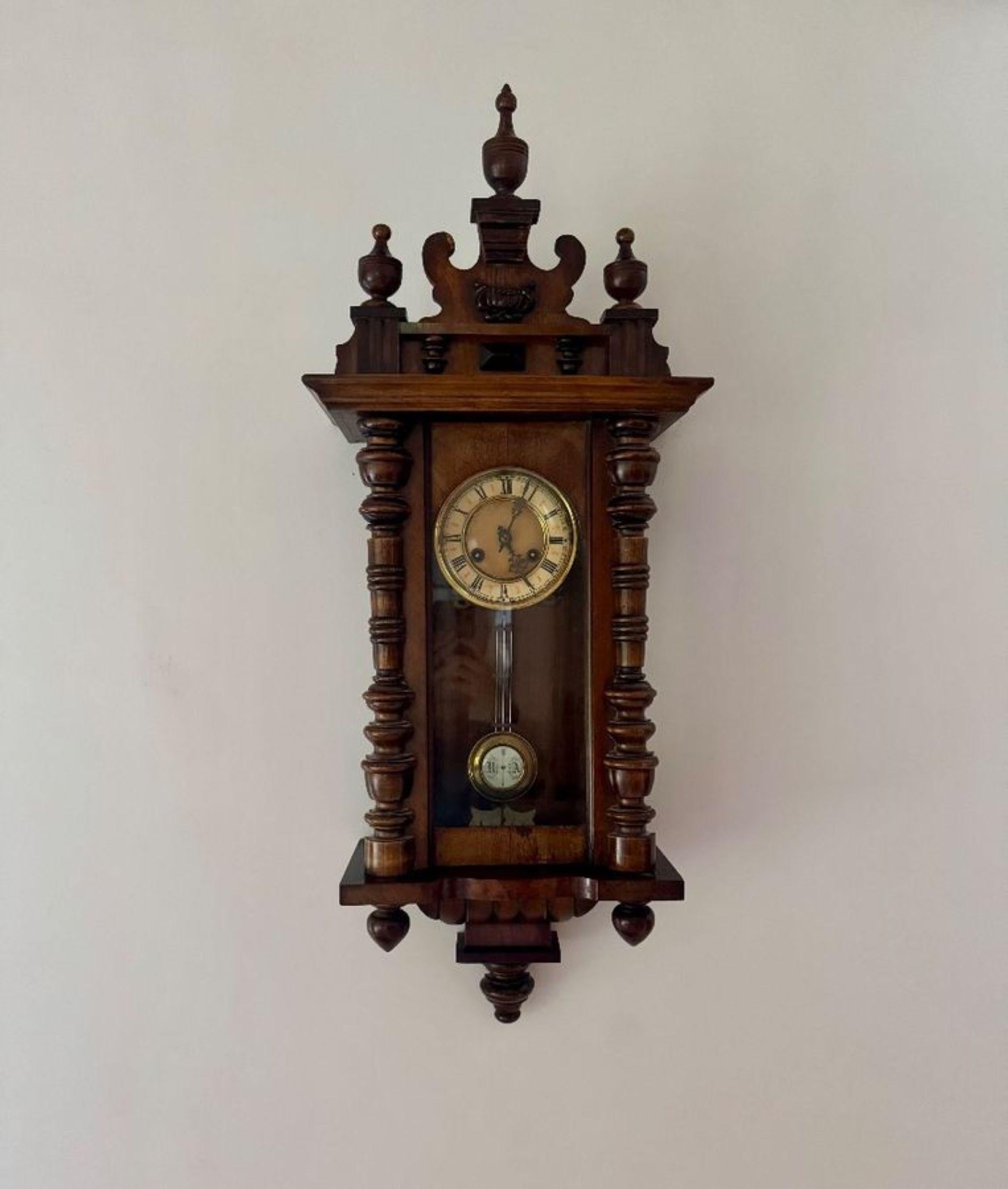 Glass Excellent quality antique Victorian carved walnut Vienna wall clock For Sale