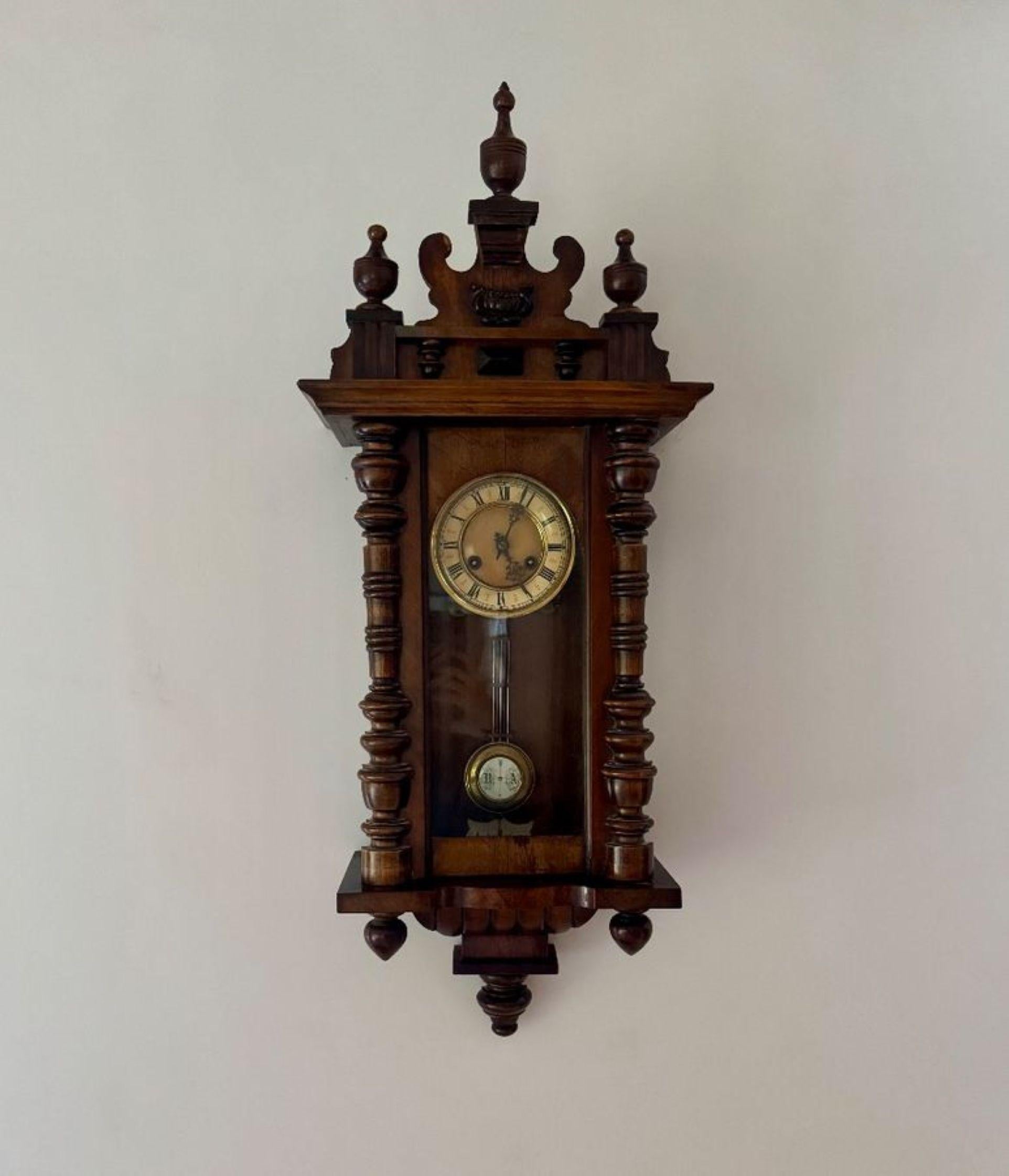Excellent quality antique Victorian carved walnut Vienna wall clock For Sale 1