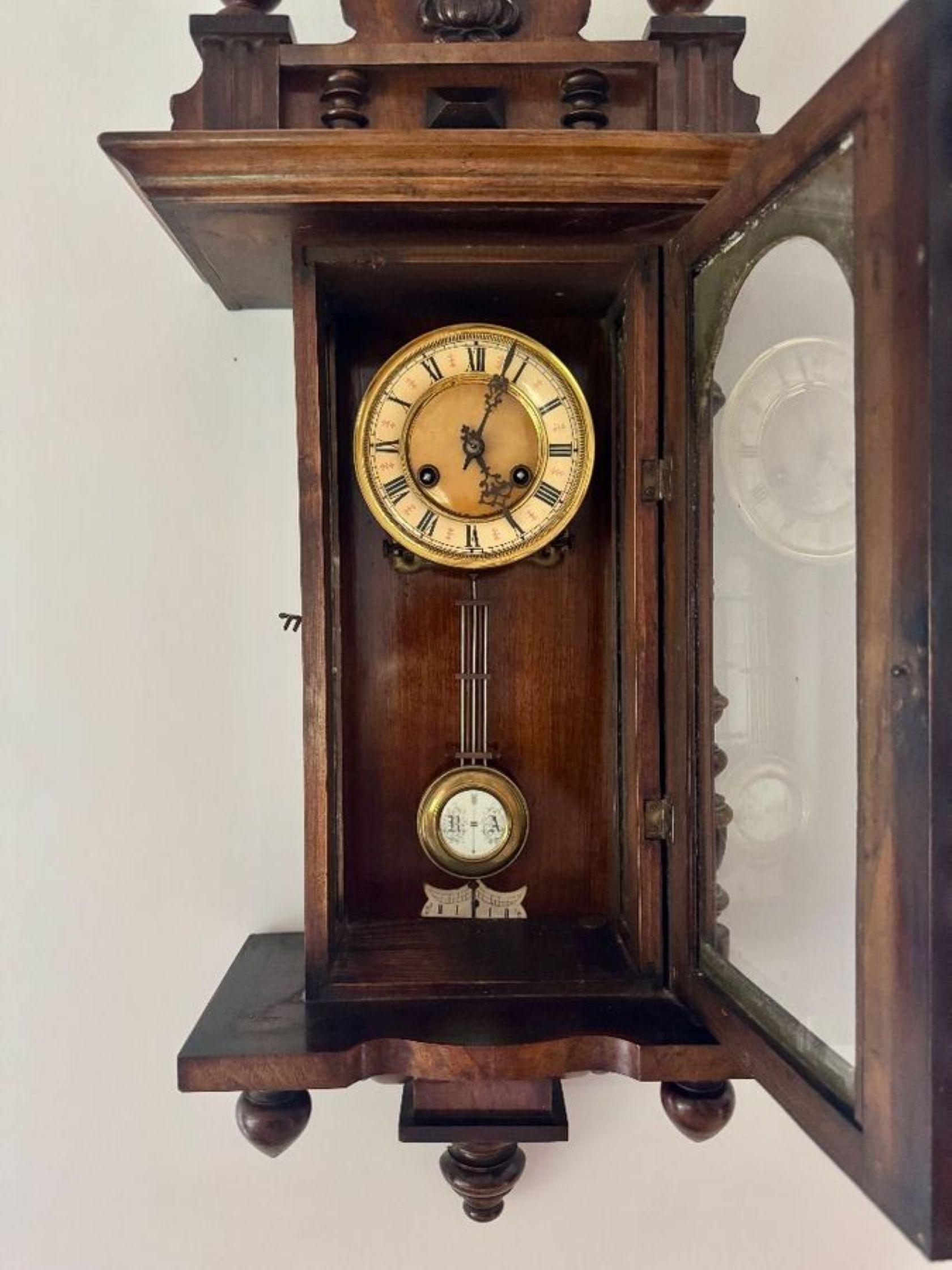 Excellent quality antique Victorian carved walnut Vienna wall clock For Sale 2