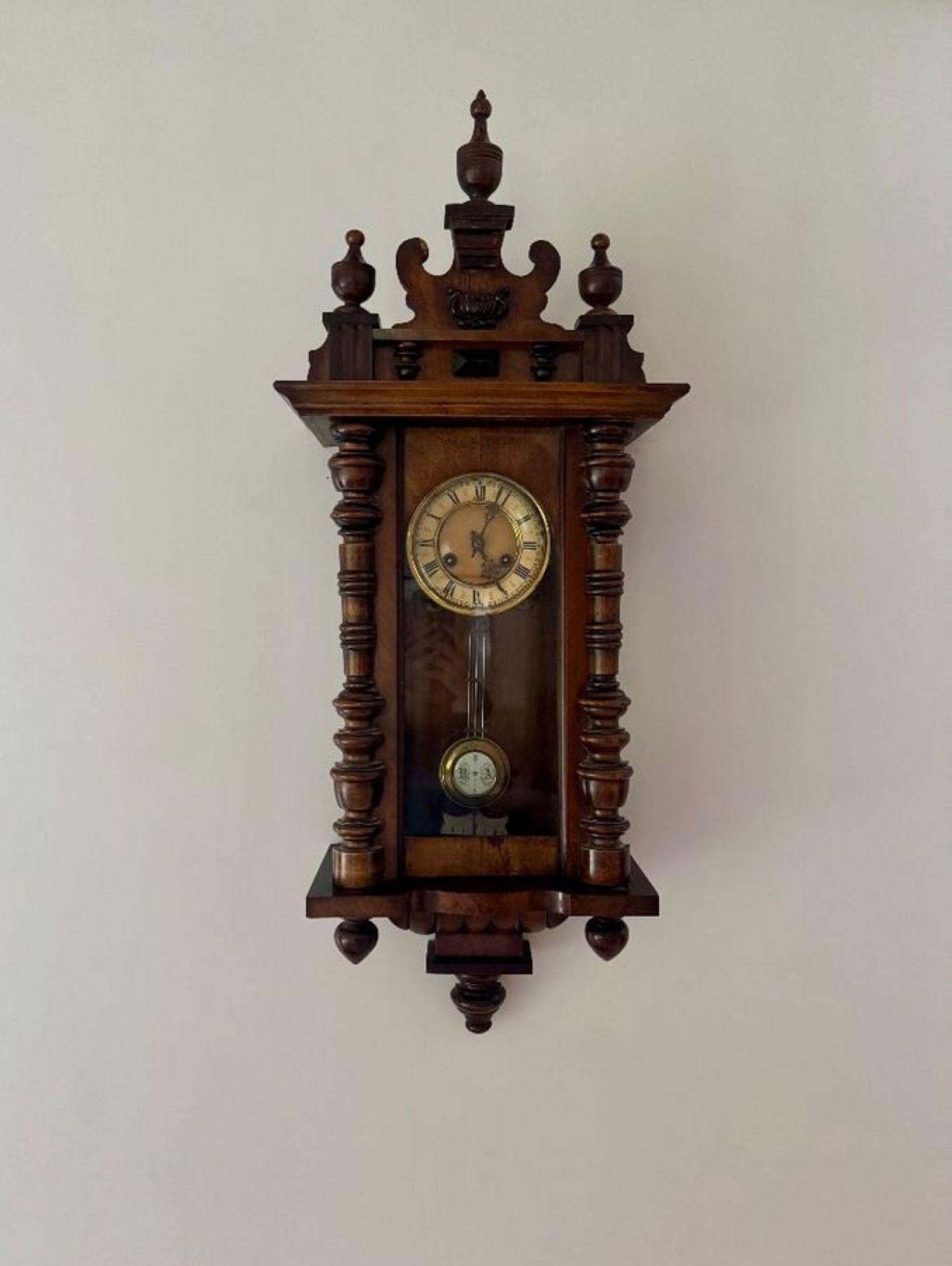 Excellent quality antique Victorian carved walnut Vienna wall clock For Sale 3