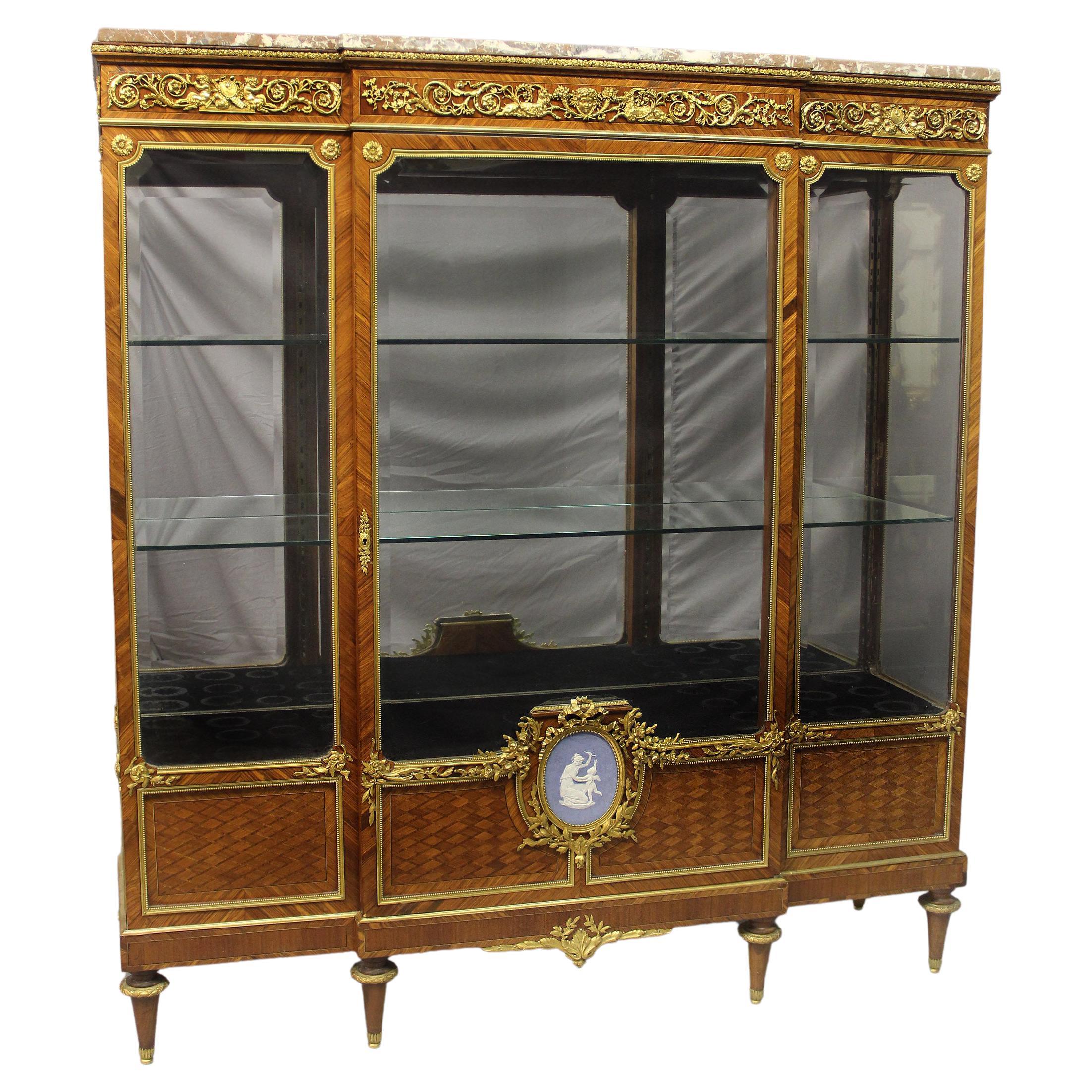 Excellent Quality Late 19th Century Gilt Bronze and Wedgwood Mounted Vitrine For Sale